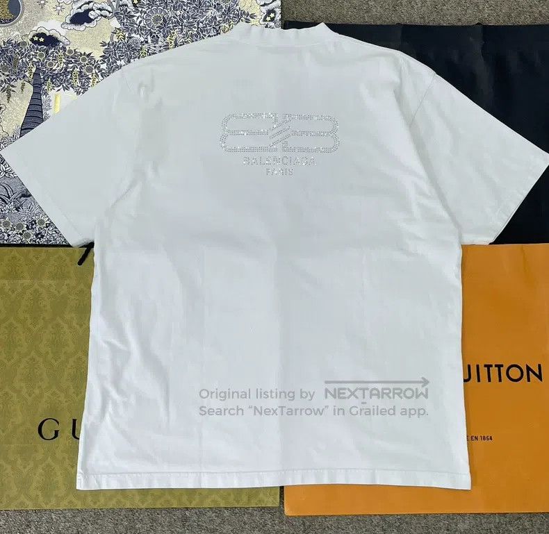 Balenciaga Balenciaga White short-sleeve T-shirt with lettered rhines Size US L / EU 52-54 / 3 - 2 Thumbnail