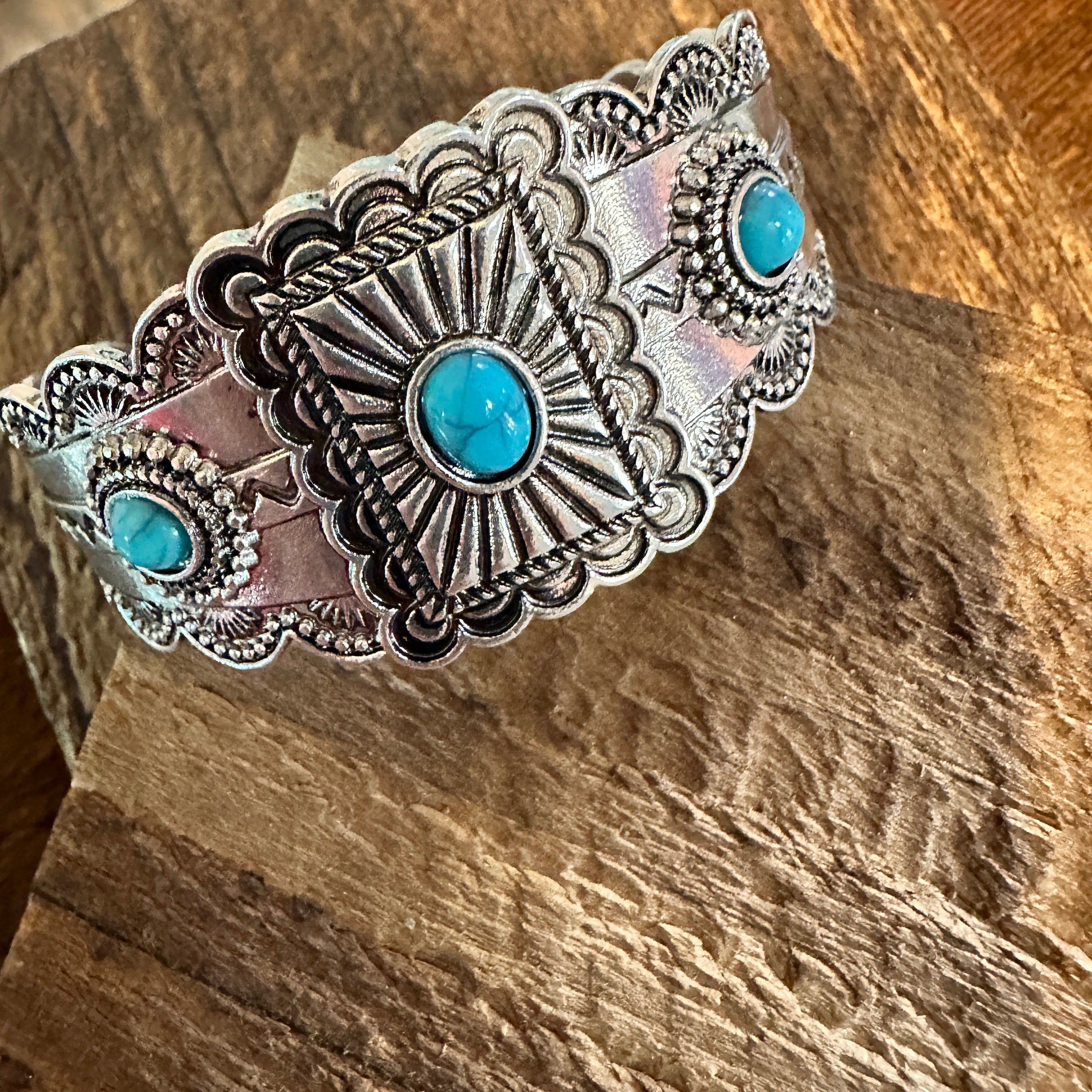 Other Boho Vintage SouthWestern Turquoise Concho Cuff Bracelet, Tu Size ONE SIZE - 1 Thumbnail
