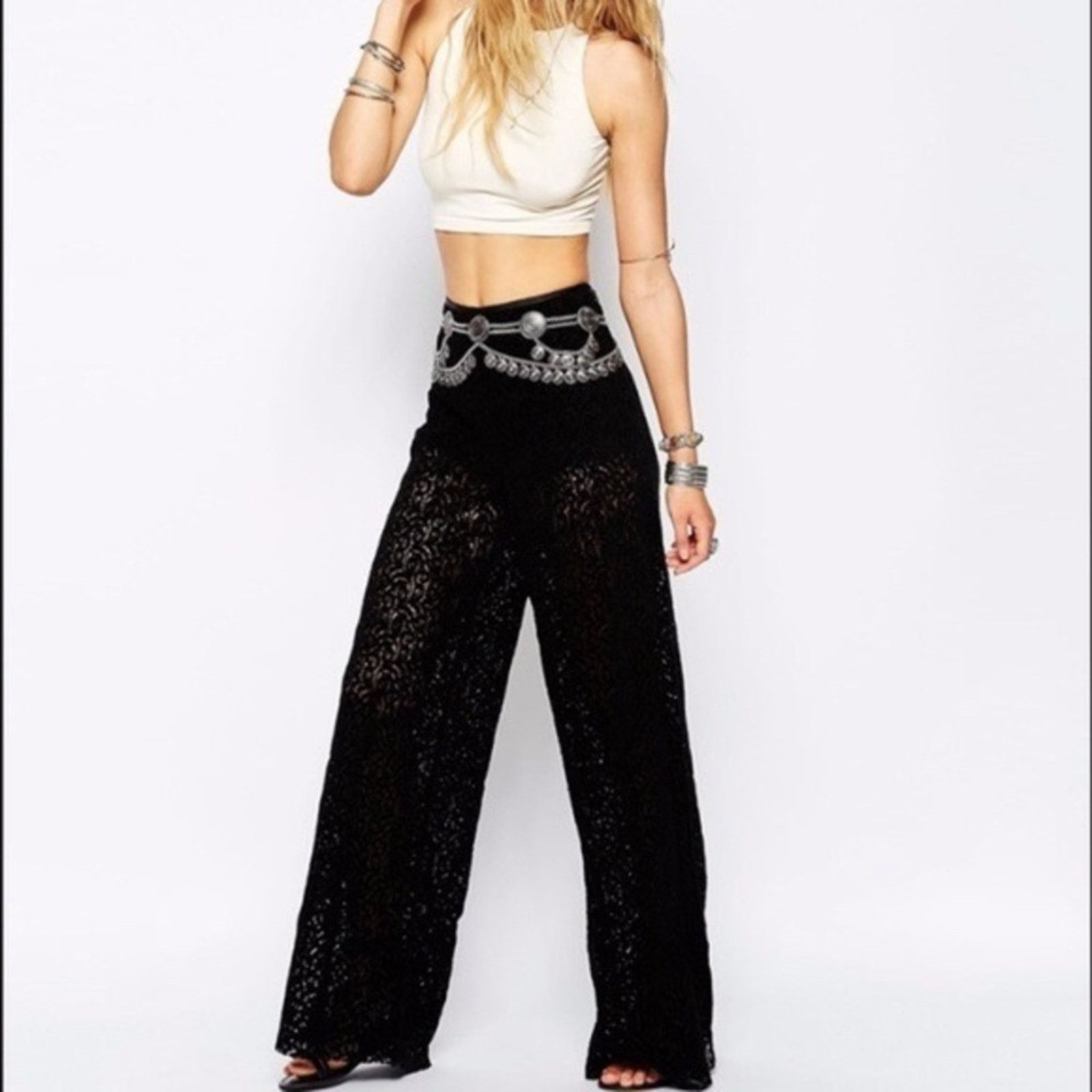 Free People Free People NWT Briana Velvet Lace Wide Leg Pants Womens 6 Size 28" / US 6 / IT 42 - 1 Thumbnail
