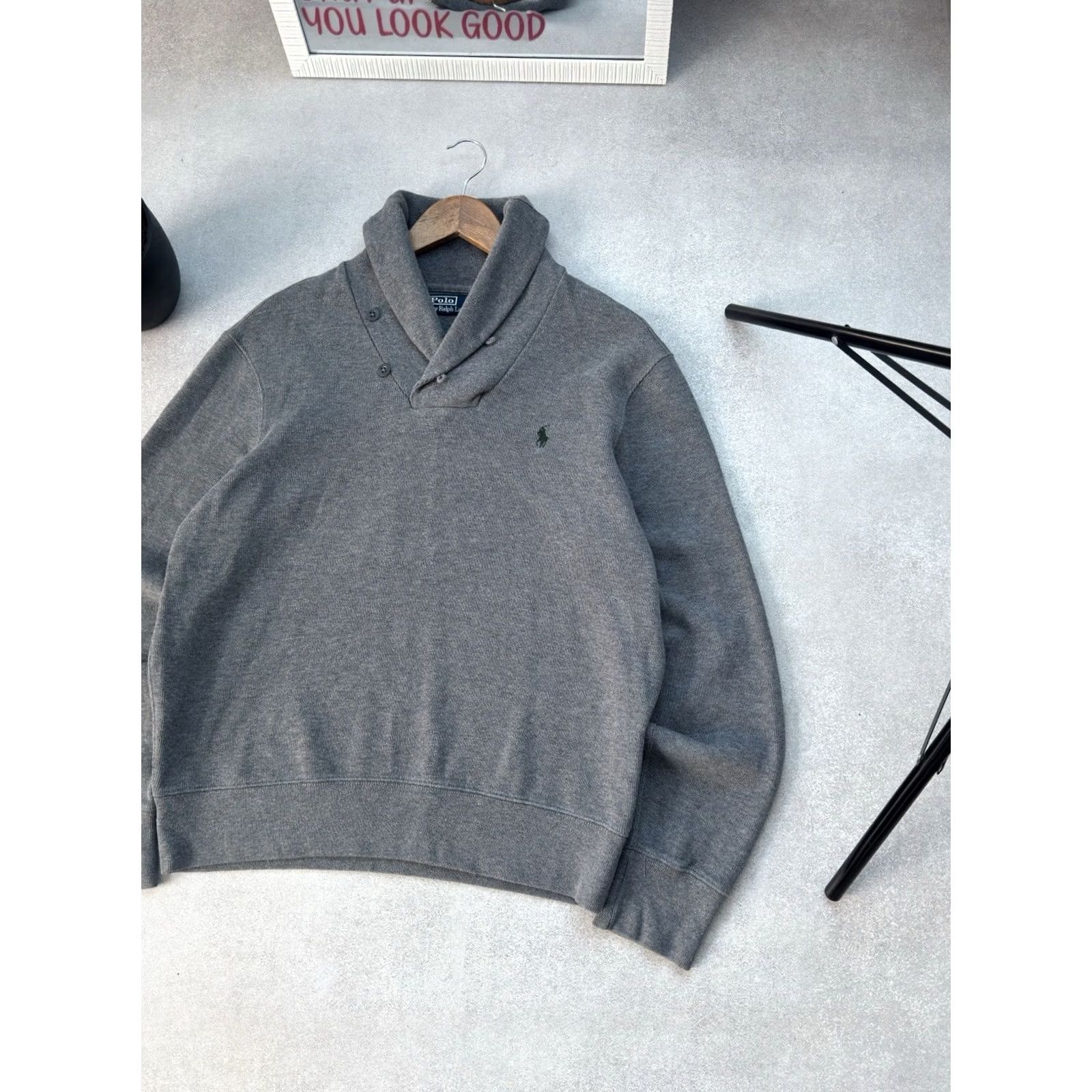 Polo Ralph Lauren VINTAGE Polo Ralph Lauren Shawl Collar Gray Cotton Sweater M Men Pullover Size US M / EU 48-50 / 2 - 2 Thumbnail