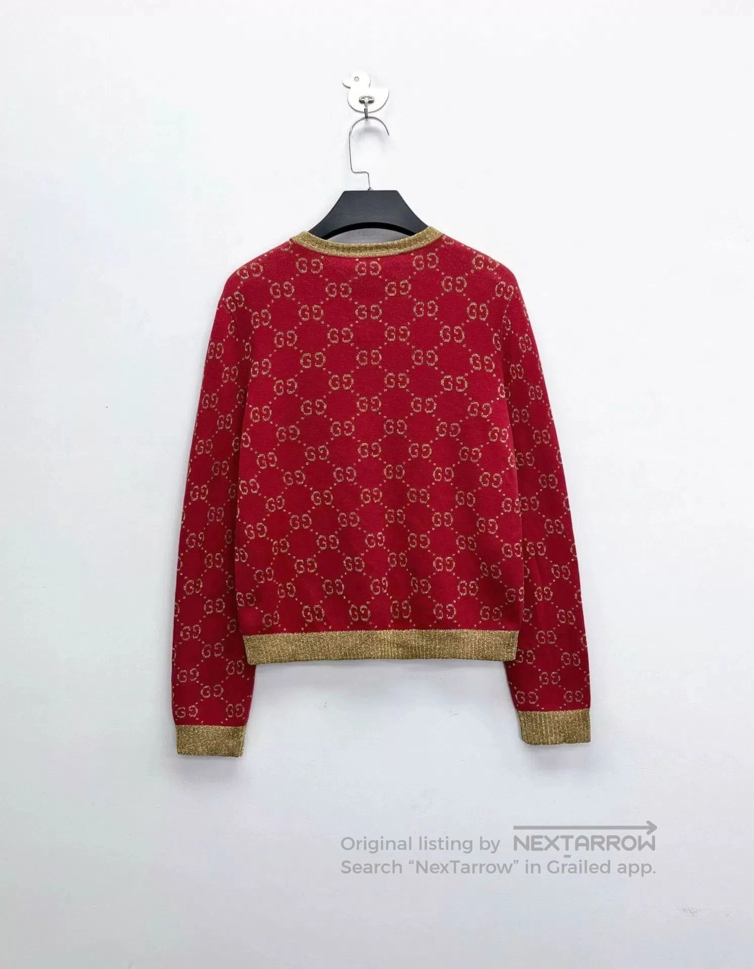 Gucci red gucci logo knit sweater with gold details. Size XS / US 0-2 / IT 36-38 - 2 Thumbnail