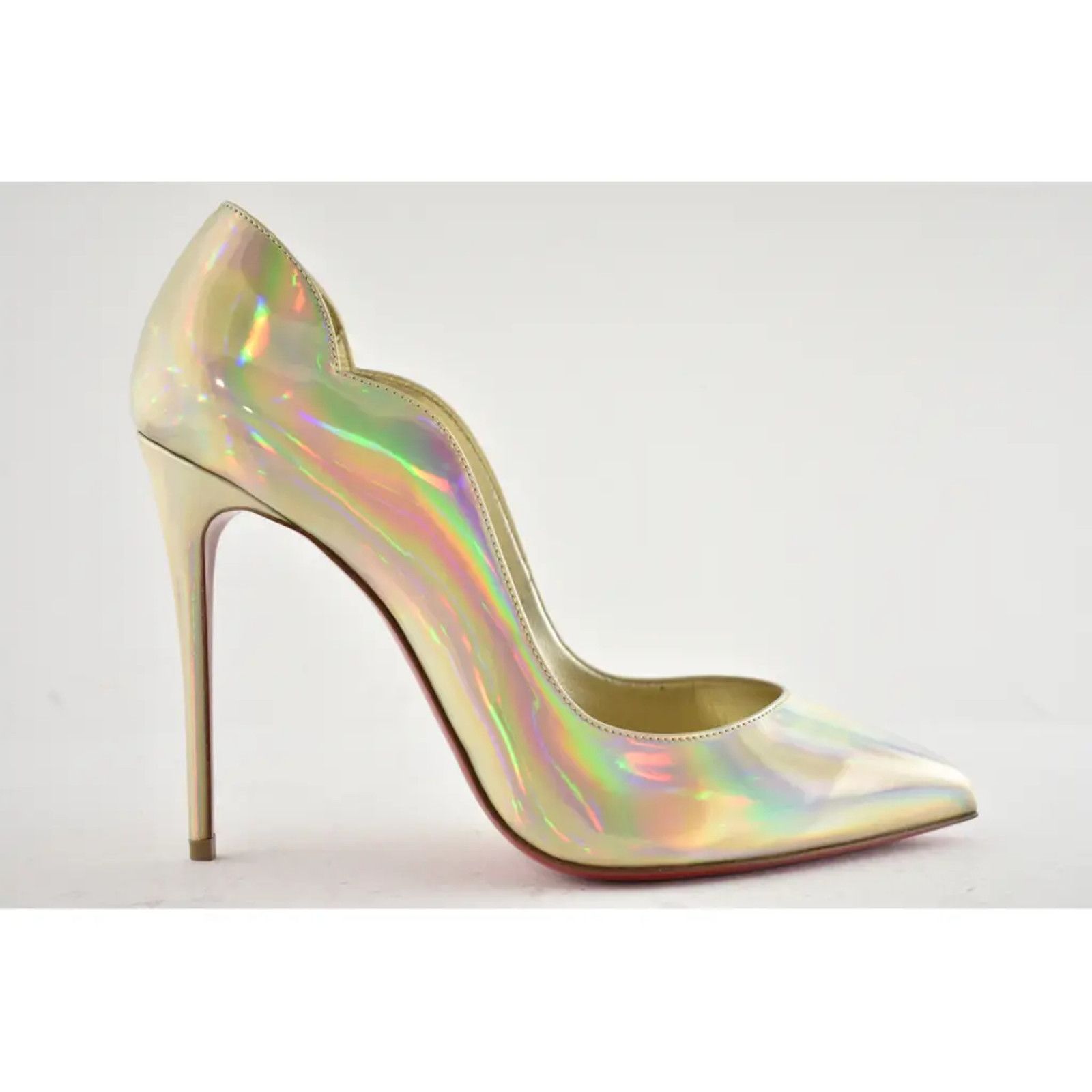 Christian Louboutin Hot Chick 100 Patent Psychic Gold Platine AB Heel Pump 39 Size US 9 / IT 39 - 2 Thumbnail