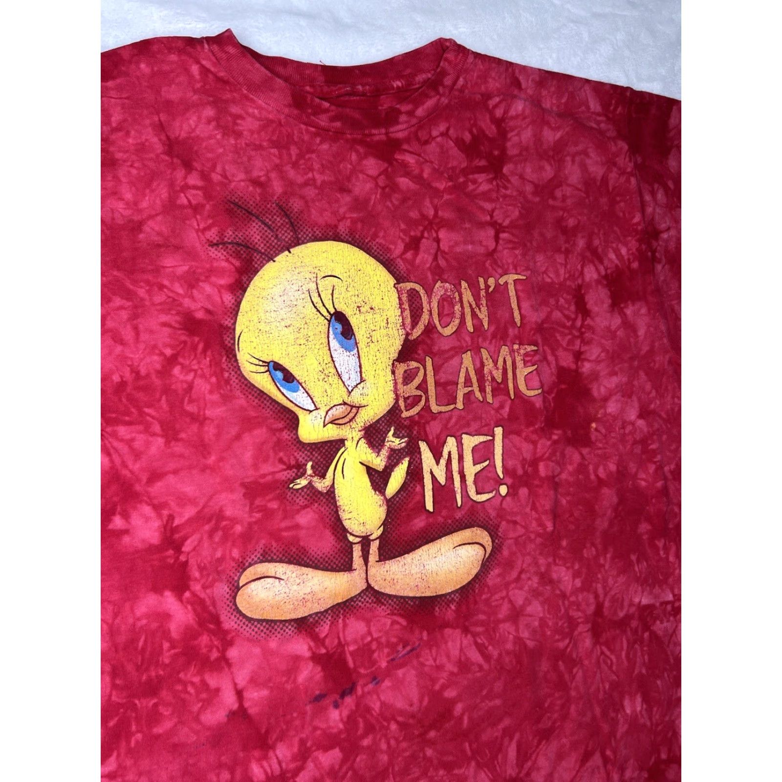 Vintage VINTAGE Tweety Bird Tie Dye T-Shirt “Don’t Blame Me” Size M Red Unisex Adults Short Sleeve Cartoon 90s Bird Boys Girls Mens Womens Size US M / EU 48-50 / 2 - 4 Thumbnail