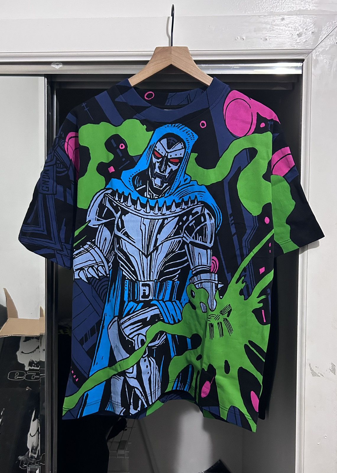 image of Marvel Comics Chronic Images “2099” Spider-Man Allover Tee in Black, Men's (Size Small)