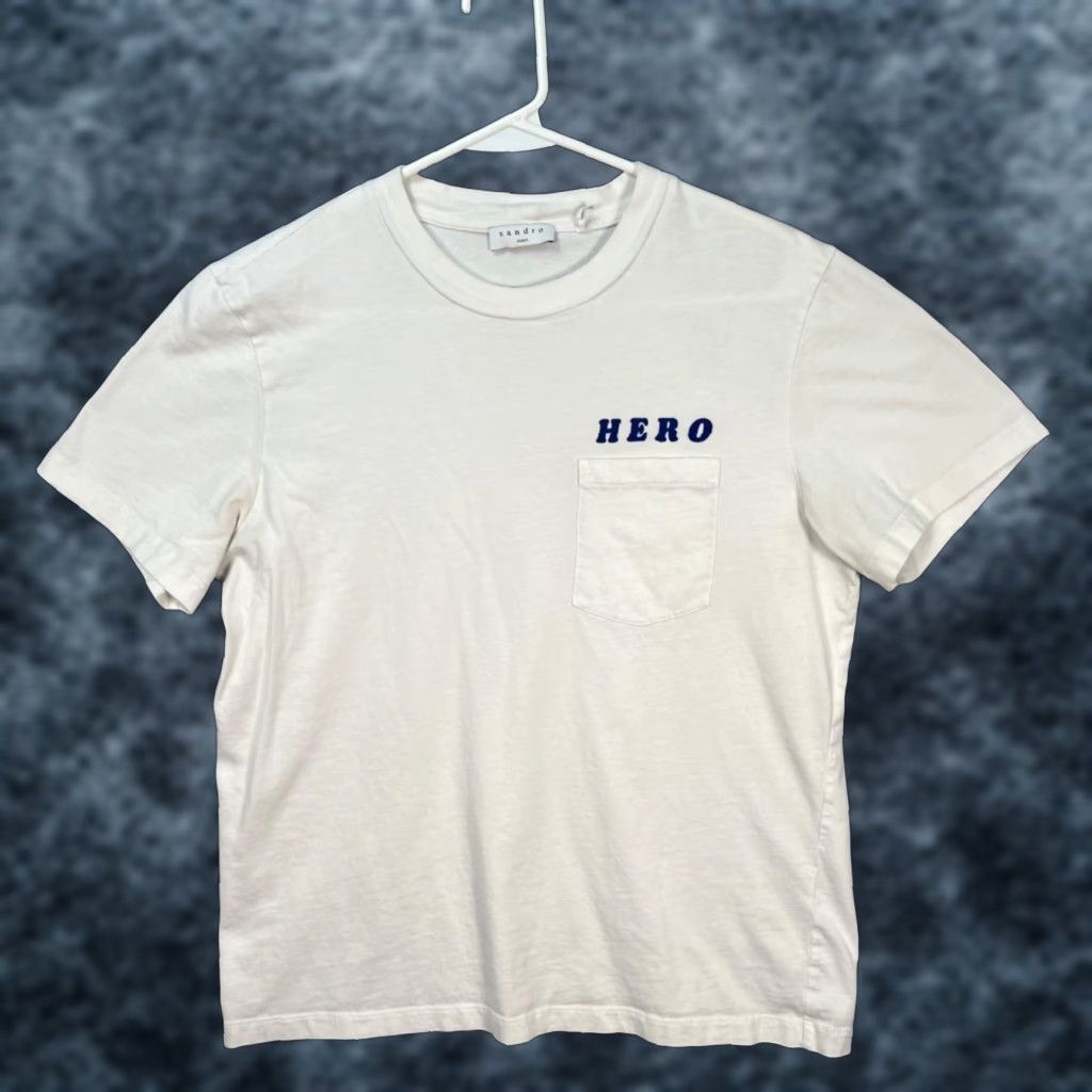 Sandro Sandro Shirt Womens M White "Hero" Graphic Pocket T-Shirt 100% Cotton Size M / US 6-8 / IT 42-44 - 1 Thumbnail