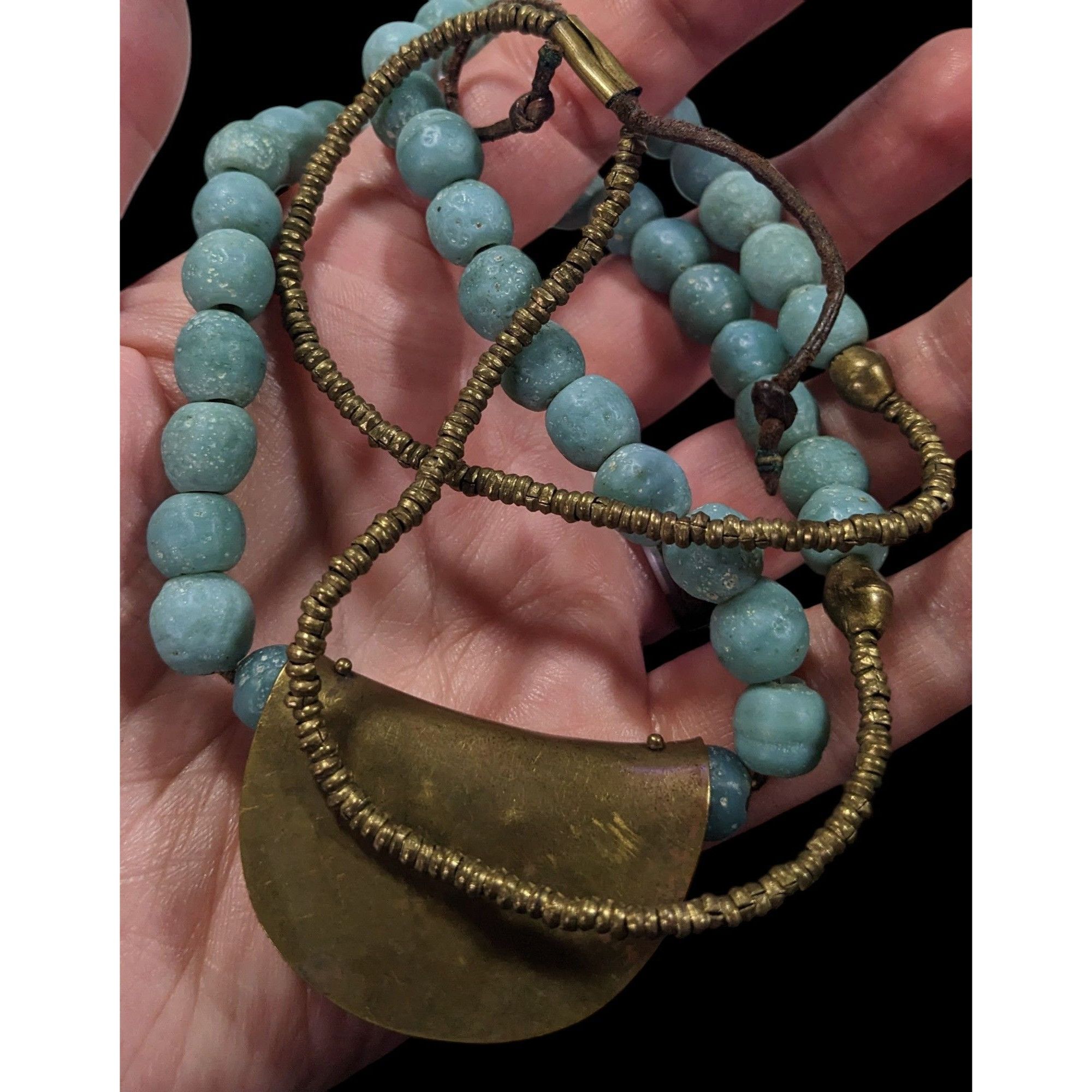 Other Brutalist Bohemian Blue Stone Beaded Bronze Pendant Necklace Size ONE SIZE - 3 Thumbnail