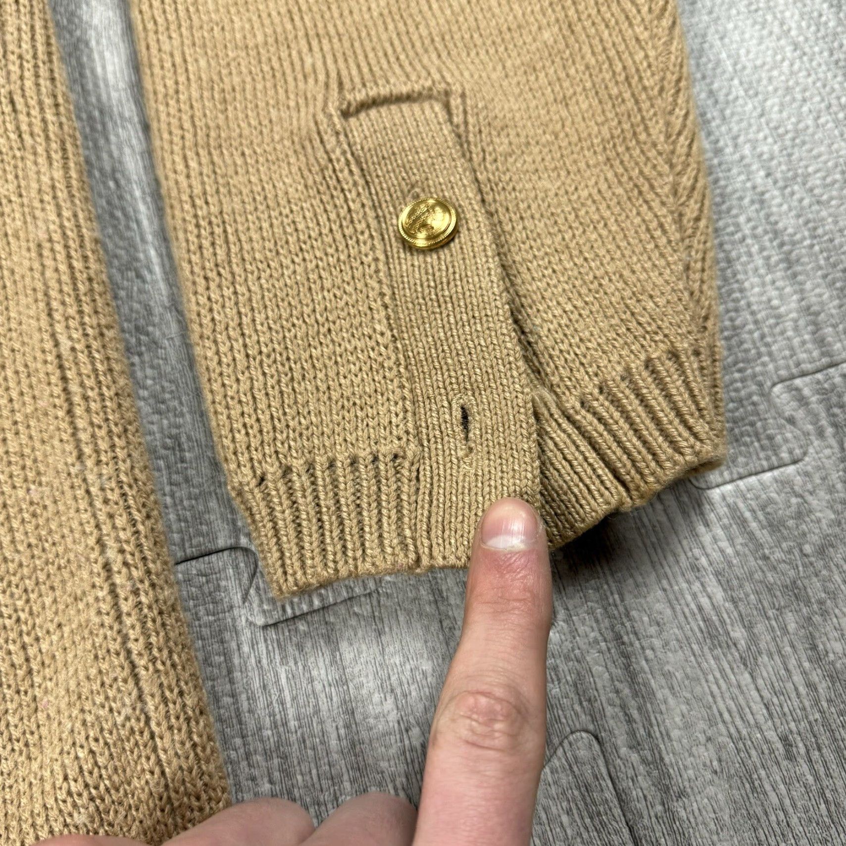 Camel MARK FORE & STRIKE Military Sweater Pullover Unisex Adult 42 Beige Button Knit Classic Size M / US 6-8 / IT 42-44 - 6 Thumbnail