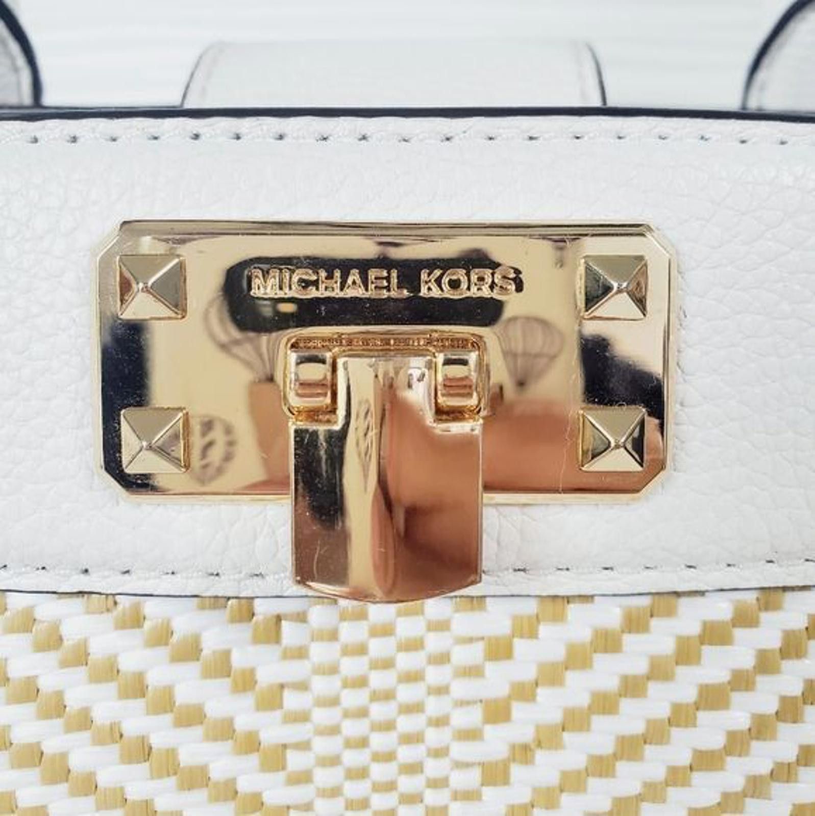 Michael Kors Michael Kors Kinsley Accordion Leather & Straw Satchel Size ONE SIZE - 2 Thumbnail