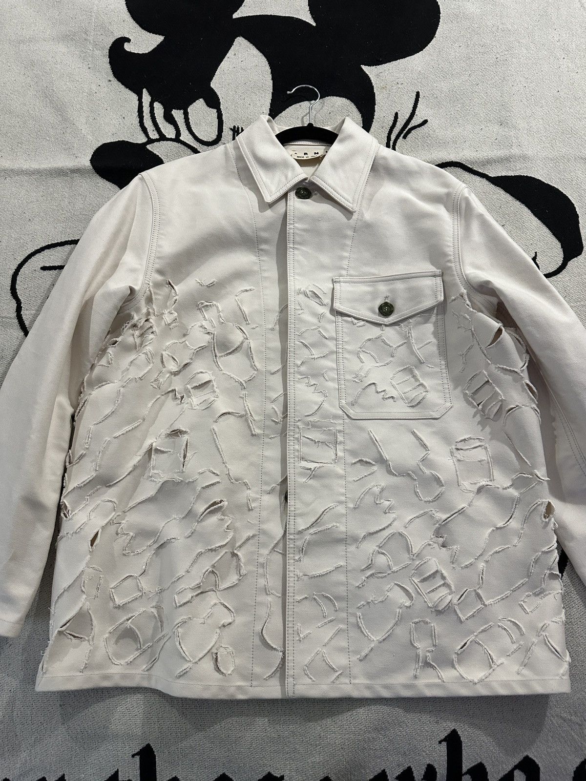 image of Marni Ivory Cut-Out Collared Shirt Jacket, Men's (Size Small)