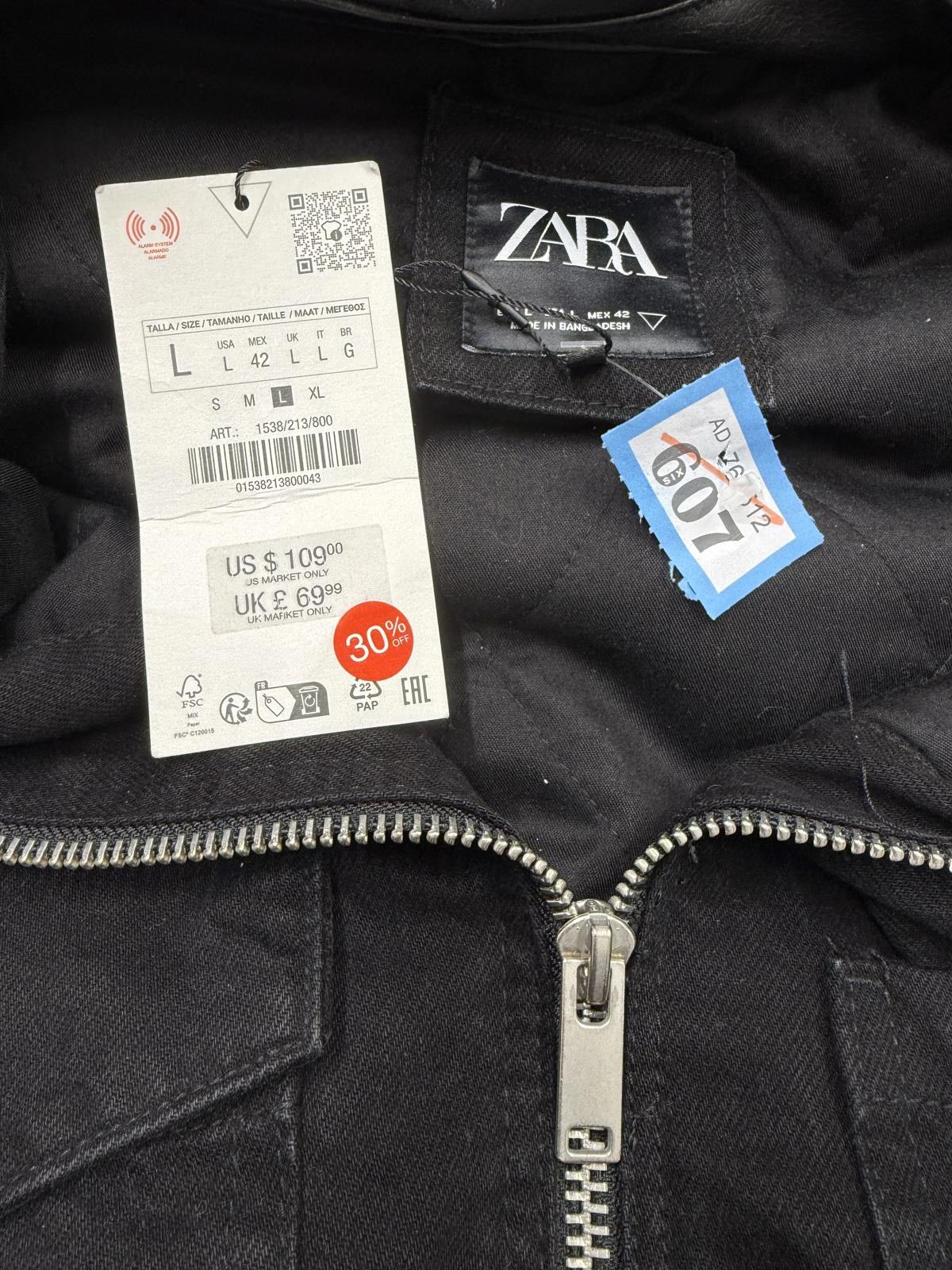 Zara ZARA Black Oversized Zip-Up Jacket with Large Pockets Size US L / EU 52-54 / 3 - 2 Thumbnail
