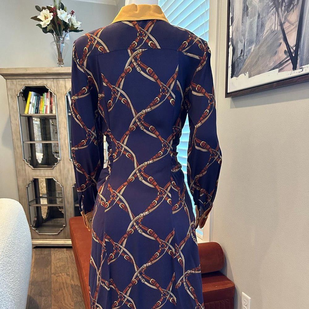 Designer Jonathan Simkhai Saddle-Print Ruched Long-Sleeve Shirtdress Size L / US 10 / IT 46 - 9 Thumbnail