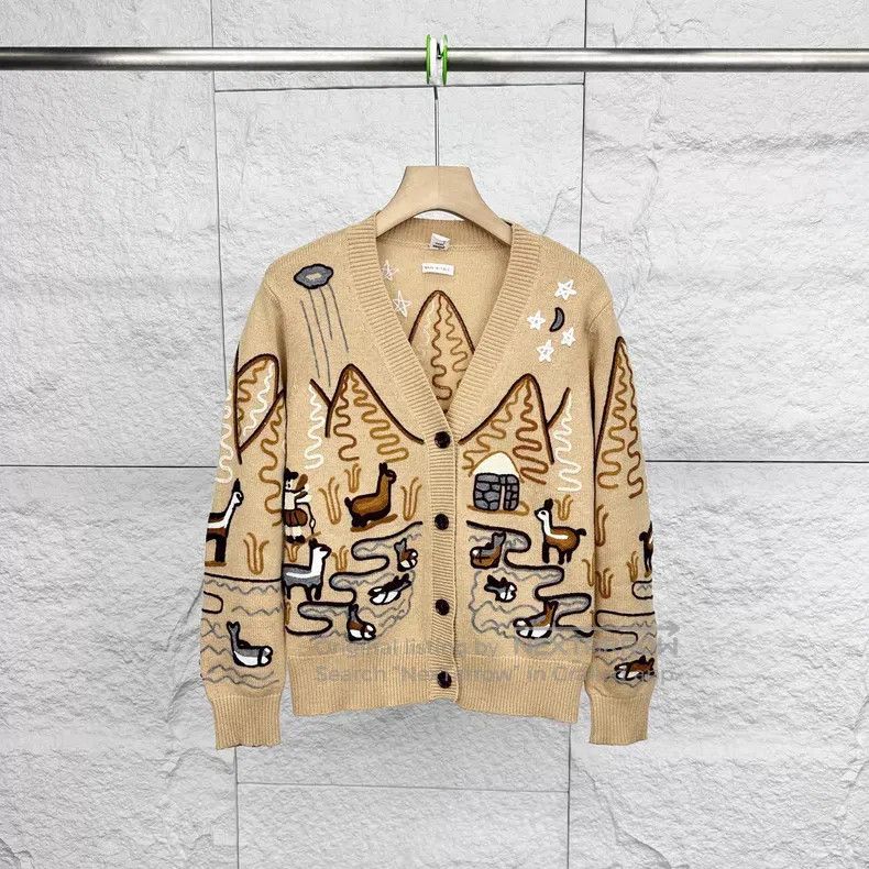 Hermes Hermes Khaki Cartoon Pattern Open Front Long Sleeve Knit C Size XS / US 0-2 / IT 36-38 - 1 Thumbnail