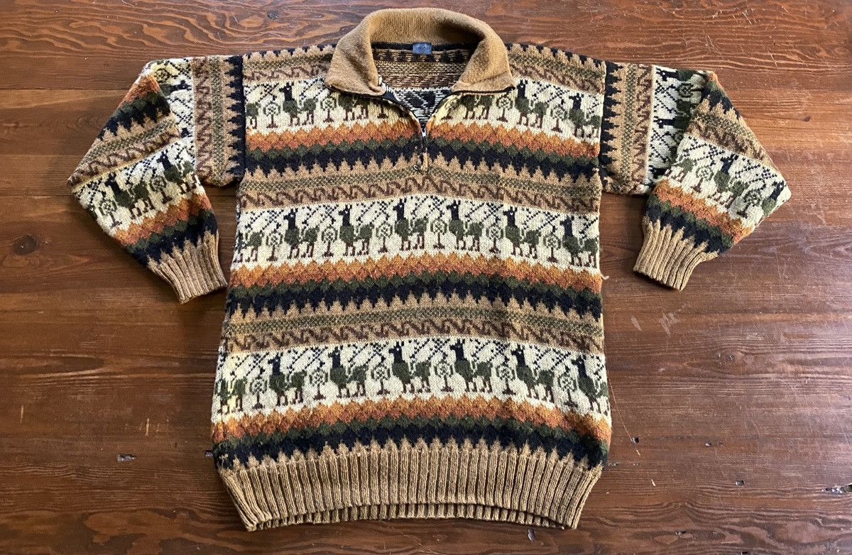 Vintage Vintage 80’s Artesania Los Andes Alpaca Wool 1/4 Zip Sweater Size US XL / EU 56 / 4 - 2 Thumbnail