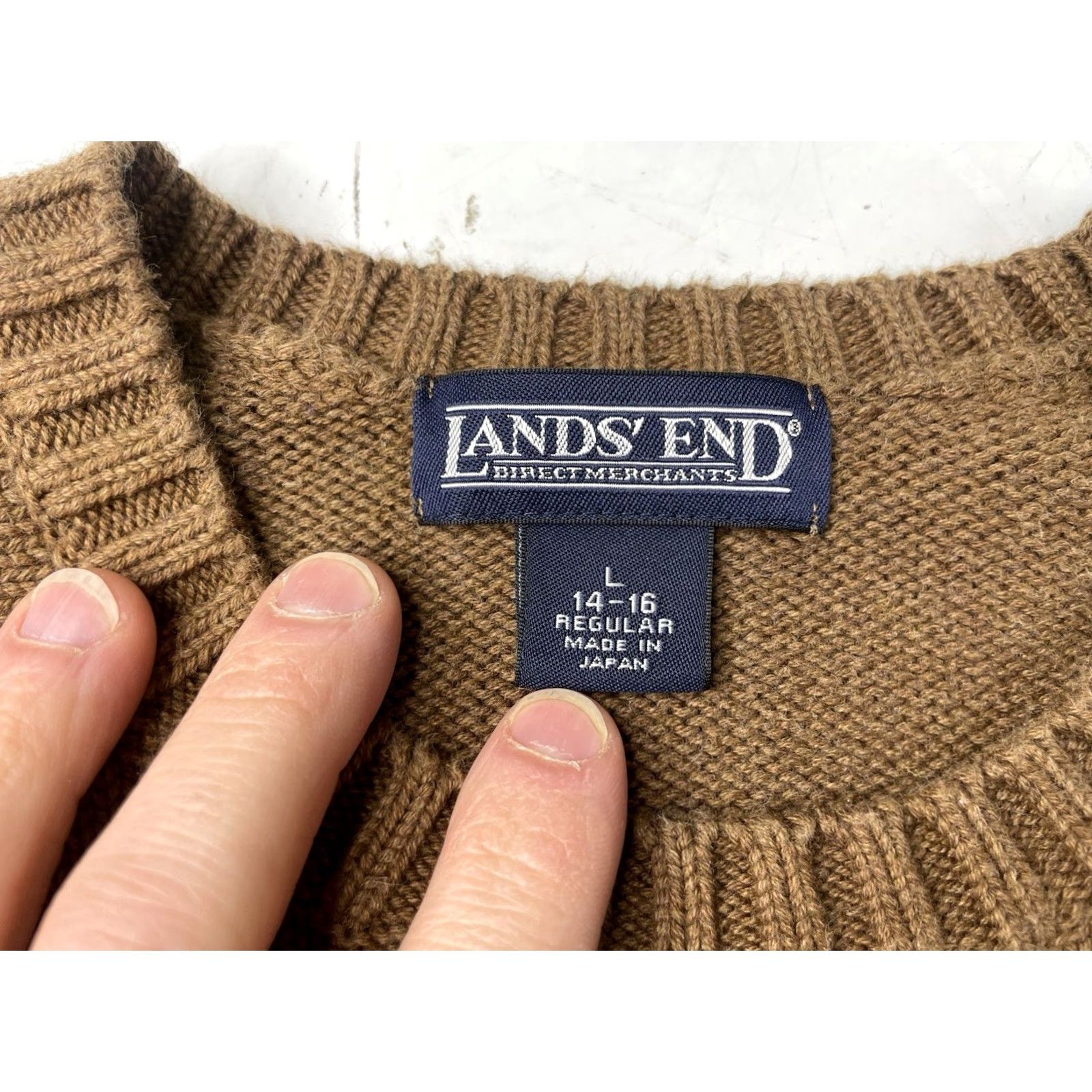 Lands' End Lands' End Knit Sweater Brown Pullover Crewneck 100% Cotton Japan Large Womens Sweater Pullover Breathable Crew Neck Regular Size L Size L / US 10 / IT 46 - 3 Thumbnail