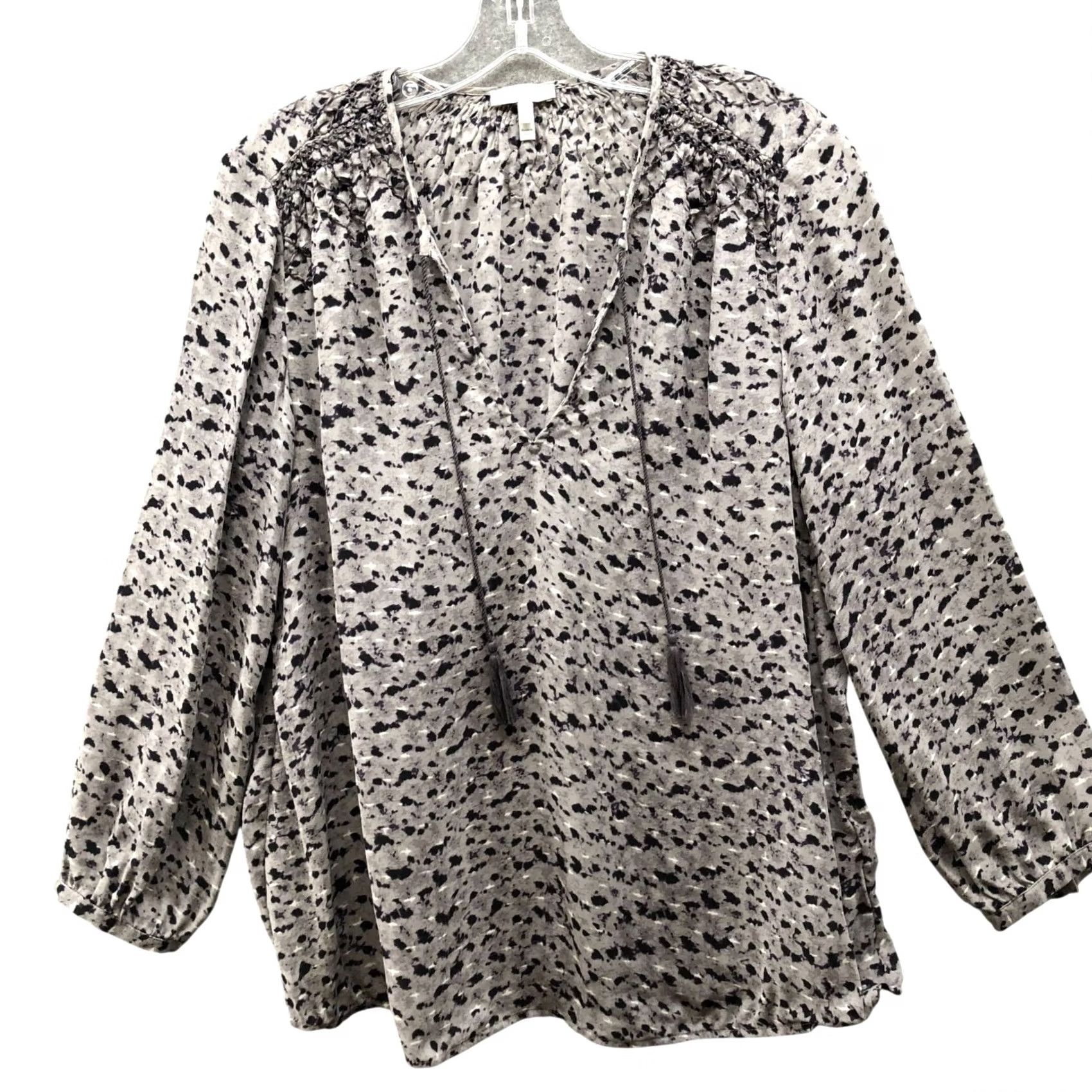 Joie Joie Silk Long Sleeve Blouse Womens XS Gray Printed V-Neck Tasseled Blouse Size XS / US 0-2 / IT 36-38 - 2 Thumbnail