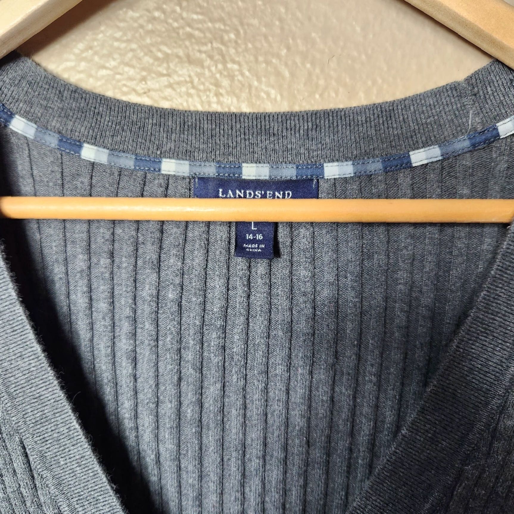 Lands' End Lands' End Cardigan Womens Y2K Charcoal Gray Heather Ribbed Button Front V-Neck Knit Cotton Blend L Size L / US 10 / IT 46 - 2 Thumbnail