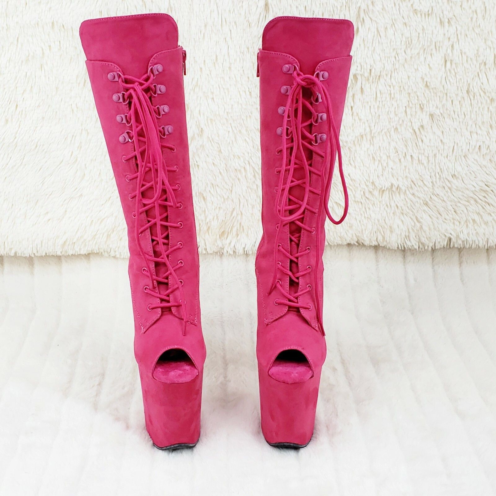 Other Flamingo 1051FS Hot Pink V Suede 8" Heel Platform Mid Calf B Size US 10 / IT 40 - 7 Thumbnail