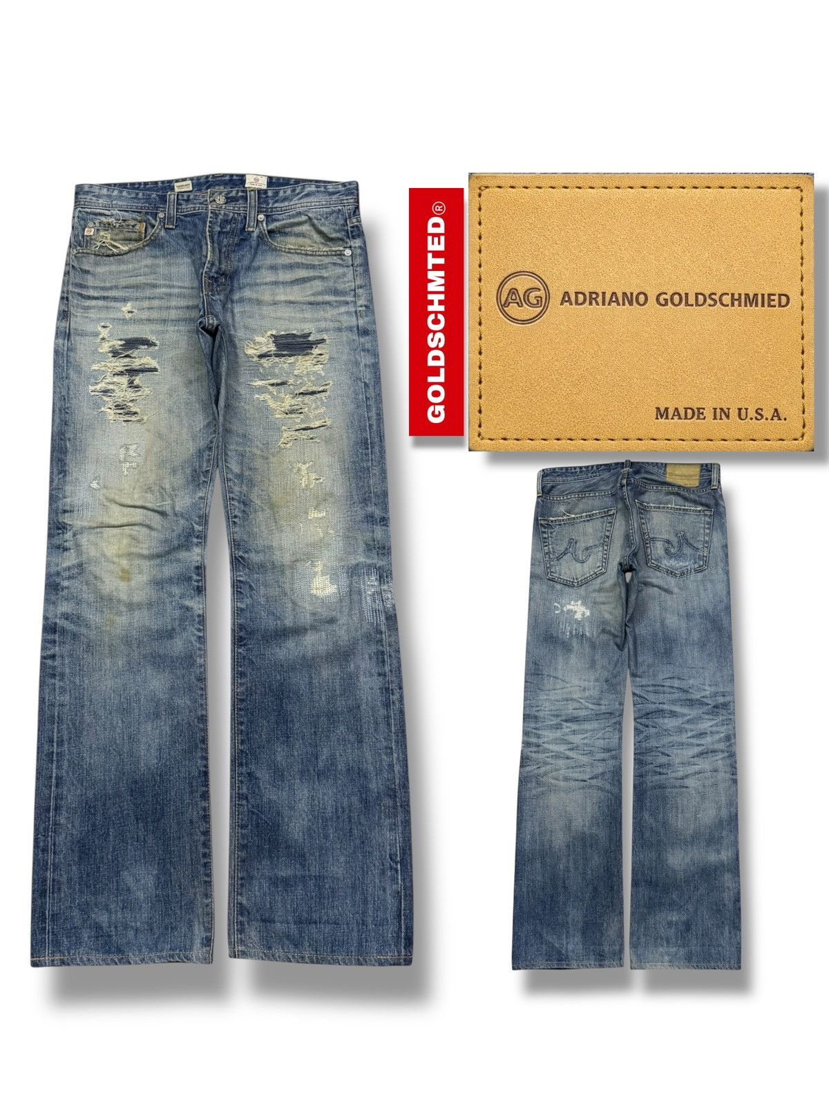 AG Adriano Goldschmied Vintage AG Adriano Goldschmied Destroyed Vintage Wash Denim Size US 33 - 1 Thumbnail