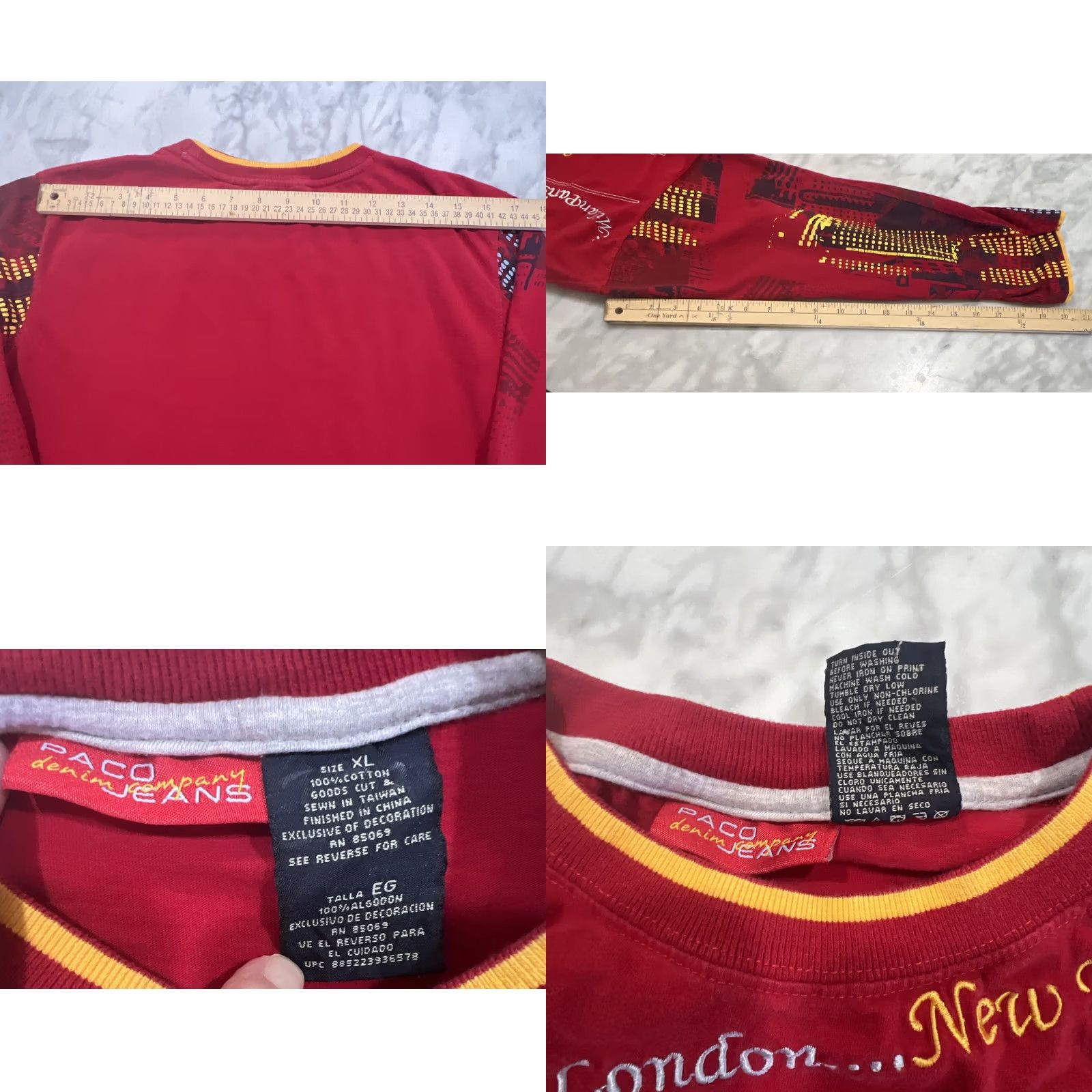 Vintage VINTAGE Paco Jeans Co Shirt Men’s XL Graphic Embroidery Paris Milan LA Chicago Red 3/4 Sleeve T-Shirt World Travel Men’s XL Embroidered Cotton Size US XL / EU 56 / 4 - 8 Thumbnail