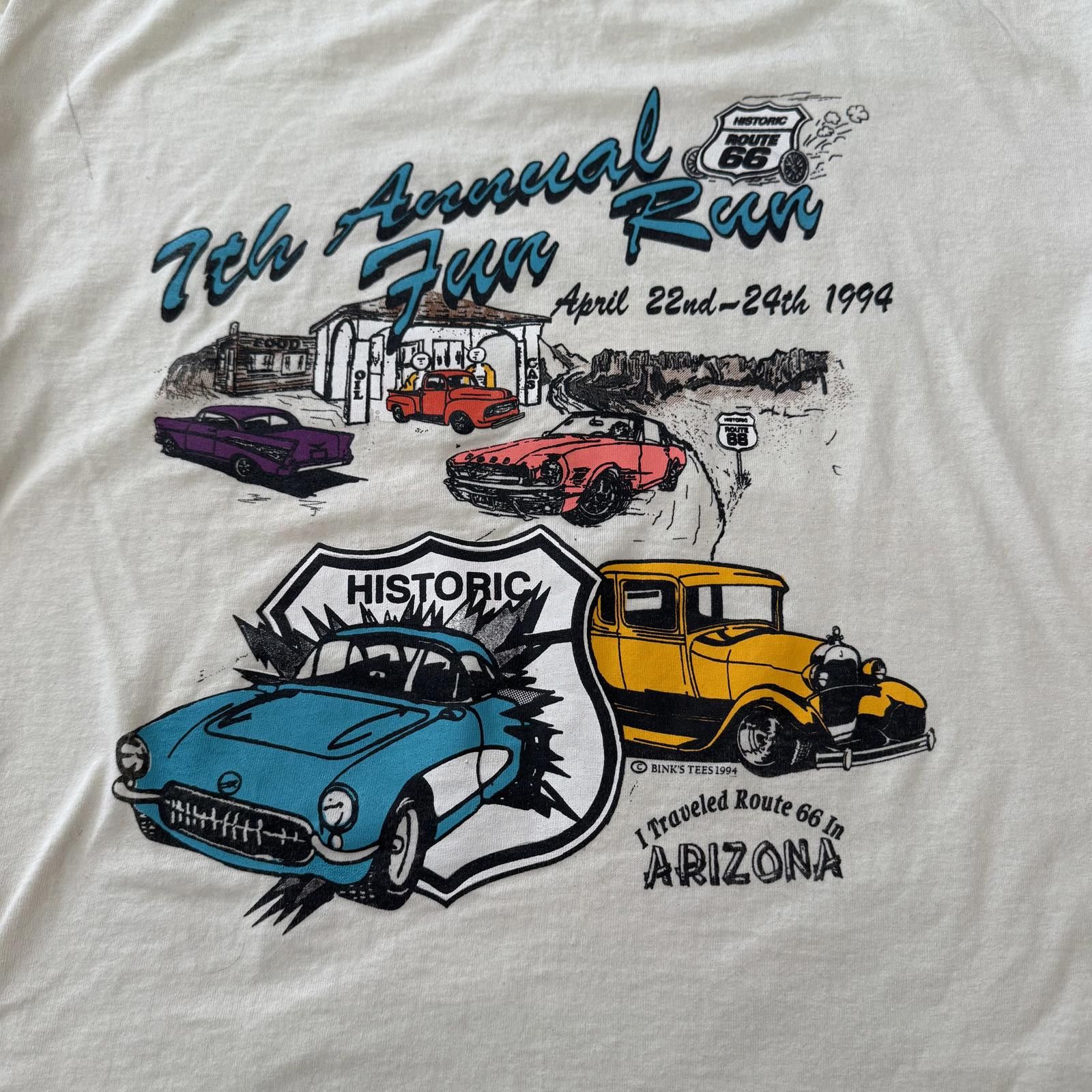 Fruit Of The Loom Vintage 90s Route 66 Classic Cars Fun Run Arizona Shirt Size US XL / EU 56 / 4 - 2 Thumbnail