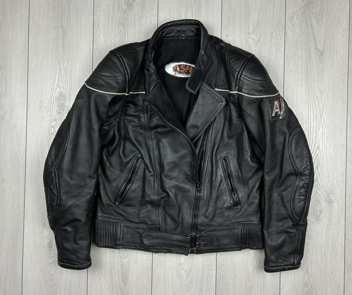image of Ash Racing Vintage Leather Biker Jacket in Black, Men's (Size Medium)