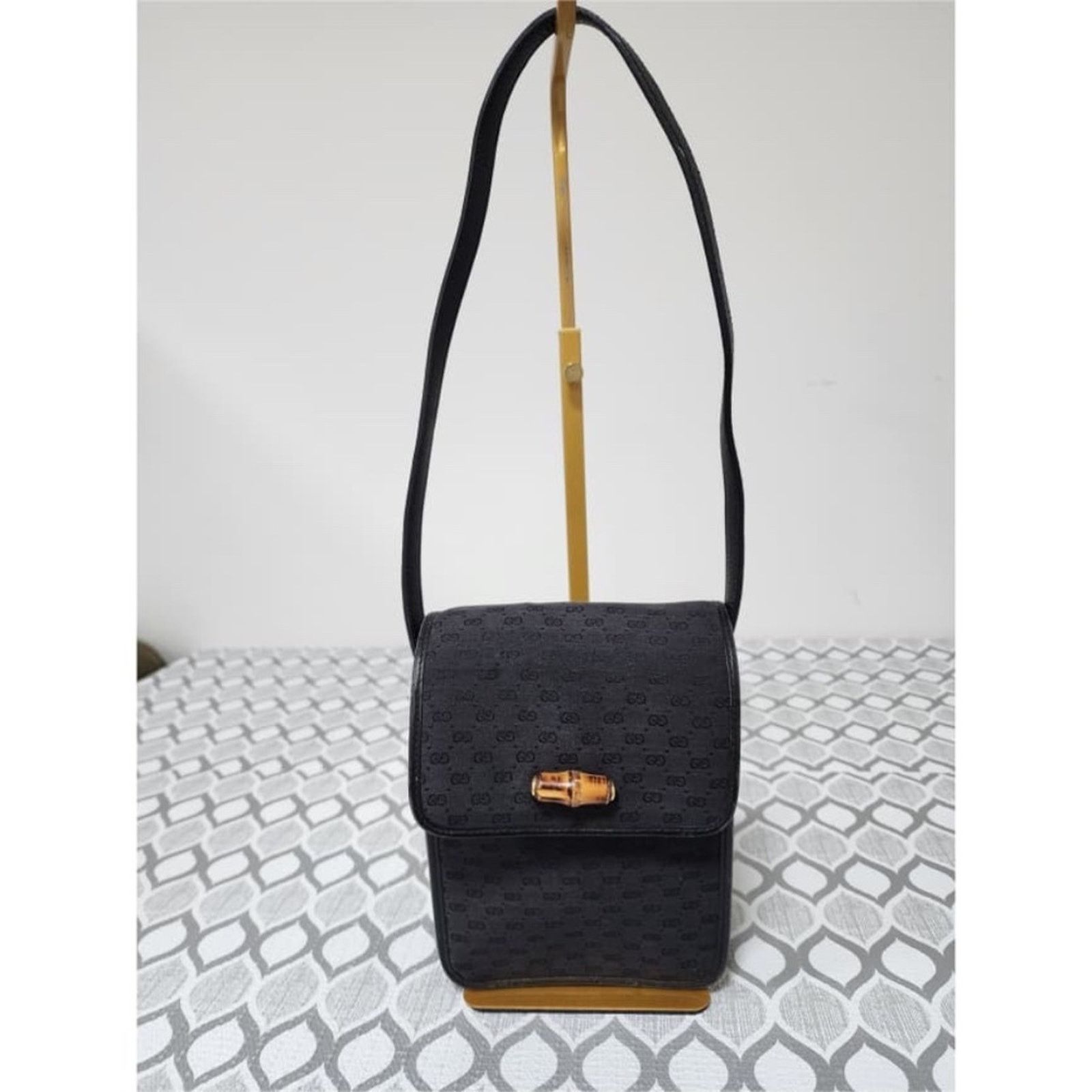 Gucci Auth GUCCI Vintage Micro GG Canvas Bamboo Shoulder Bag Black Size ONE SIZE - 1 Thumbnail