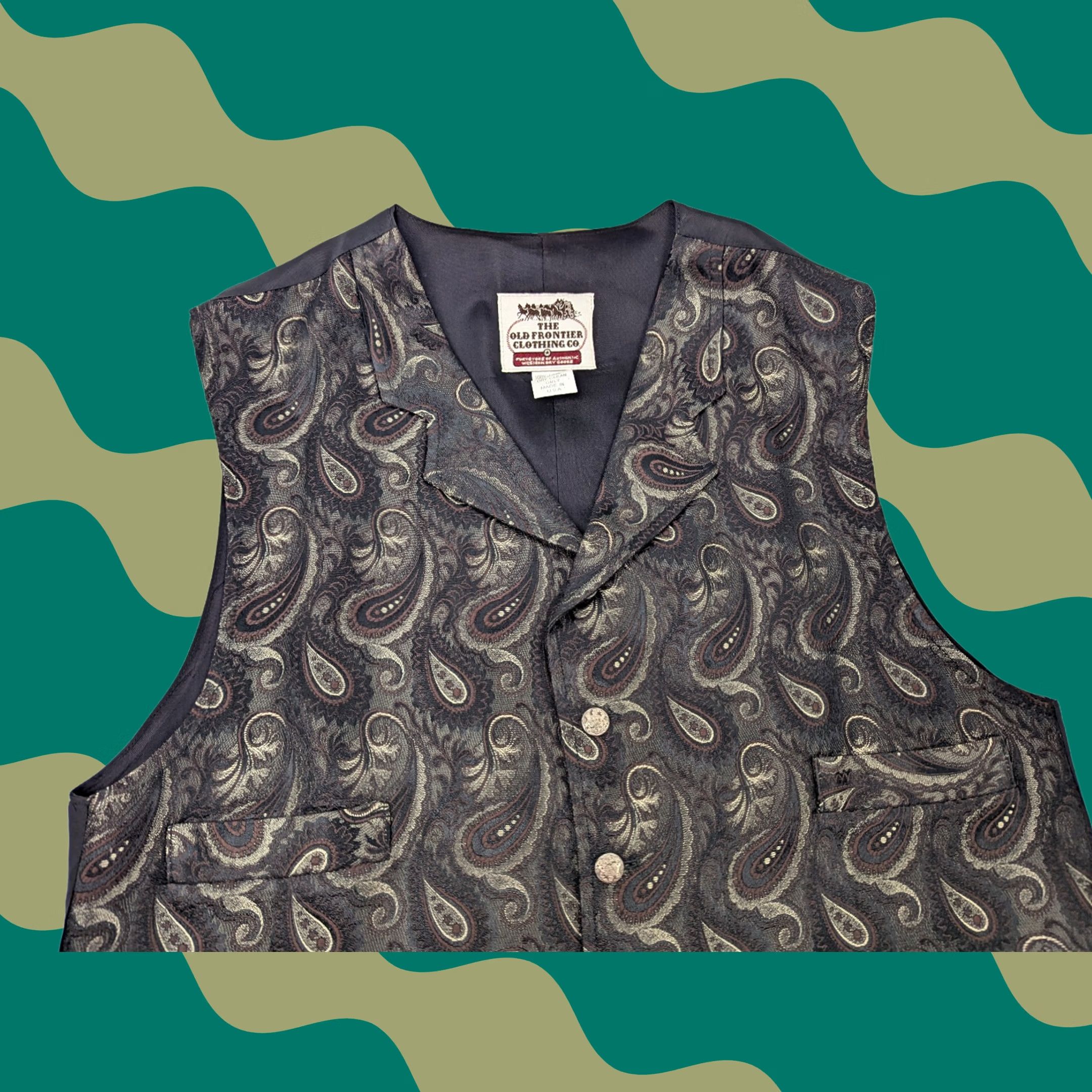 Vintage VINTAGE The Old Frontier Clothing Co Paisley Vest Men's Large Brown Button USA Western 80s Slim Size US L / EU 52-54 / 3 - 1 Thumbnail