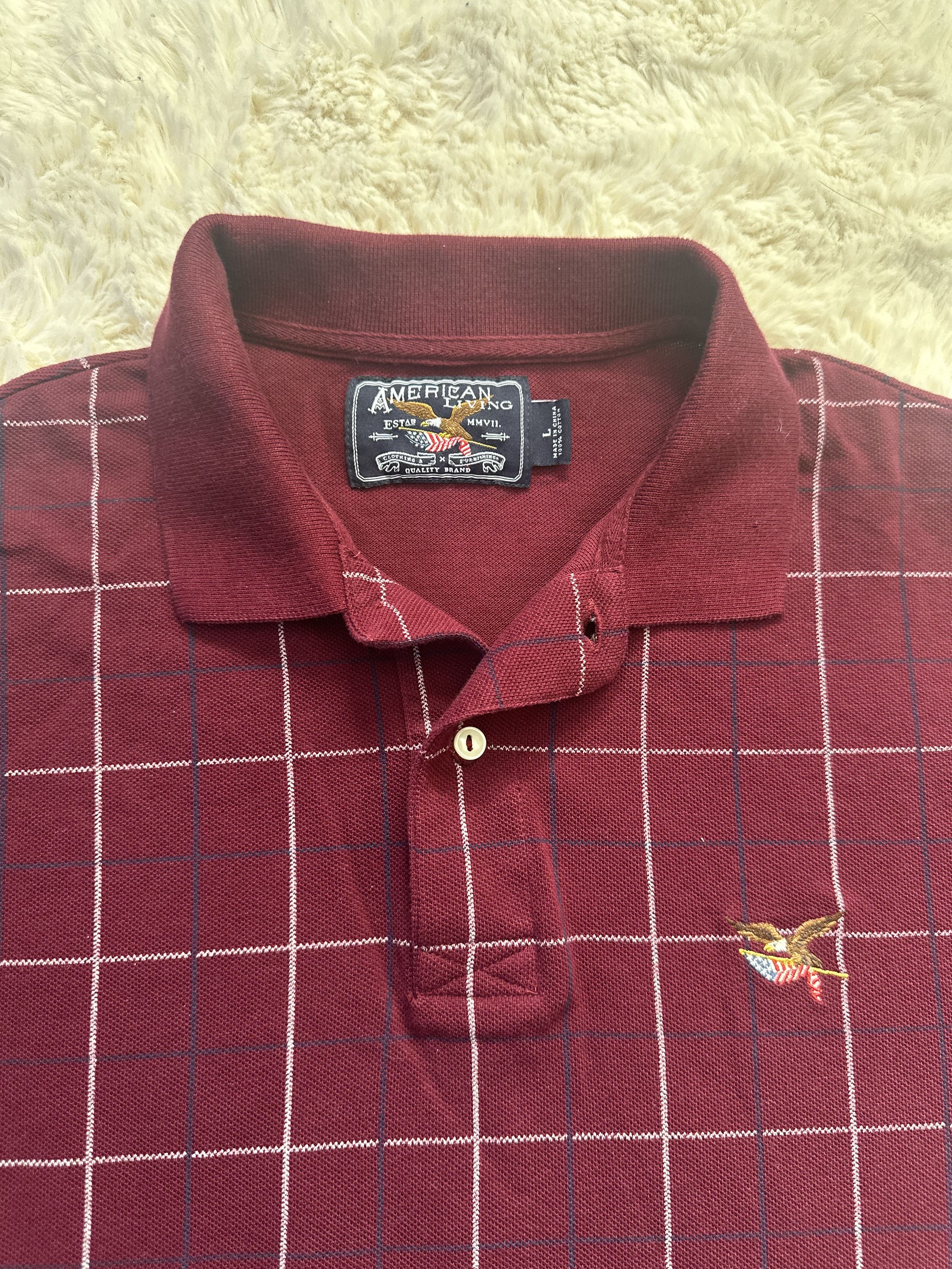 Vintage Vintage American Living burgundy plaid long sleeve polo Size US L / EU 52-54 / 3 - 2 Thumbnail