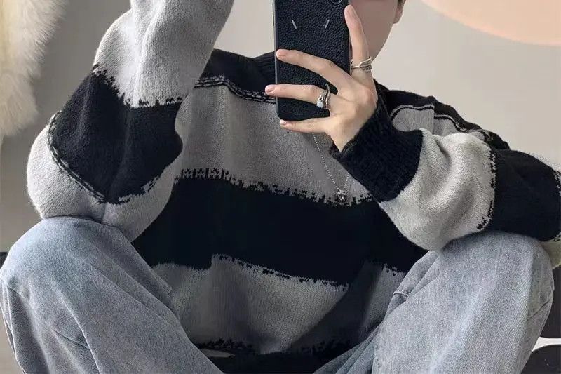 Japanese Brand × Vintage Black and white striped patchwork knitted sweater Size US L / EU 52-54 / 3 - 1 Thumbnail