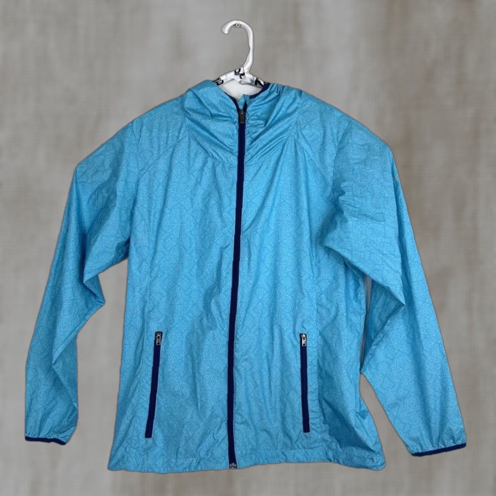 Altea Columbia Windbreaker Jacket Womens L Teal Hooded Lightweight Softshell Zip Front Cinched Waist Size L / US 10 / IT 46 - 1 Thumbnail