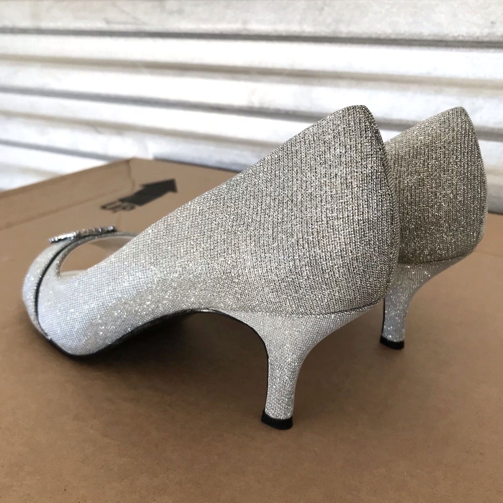 Vintage Caparros Women Silver Nohr Rhinestone Ornament Peep Toe Slip-On Heels Pumps 10 B Caparros NOHR Wedding Party Size US 10 / IT 40 - 2 Thumbnail