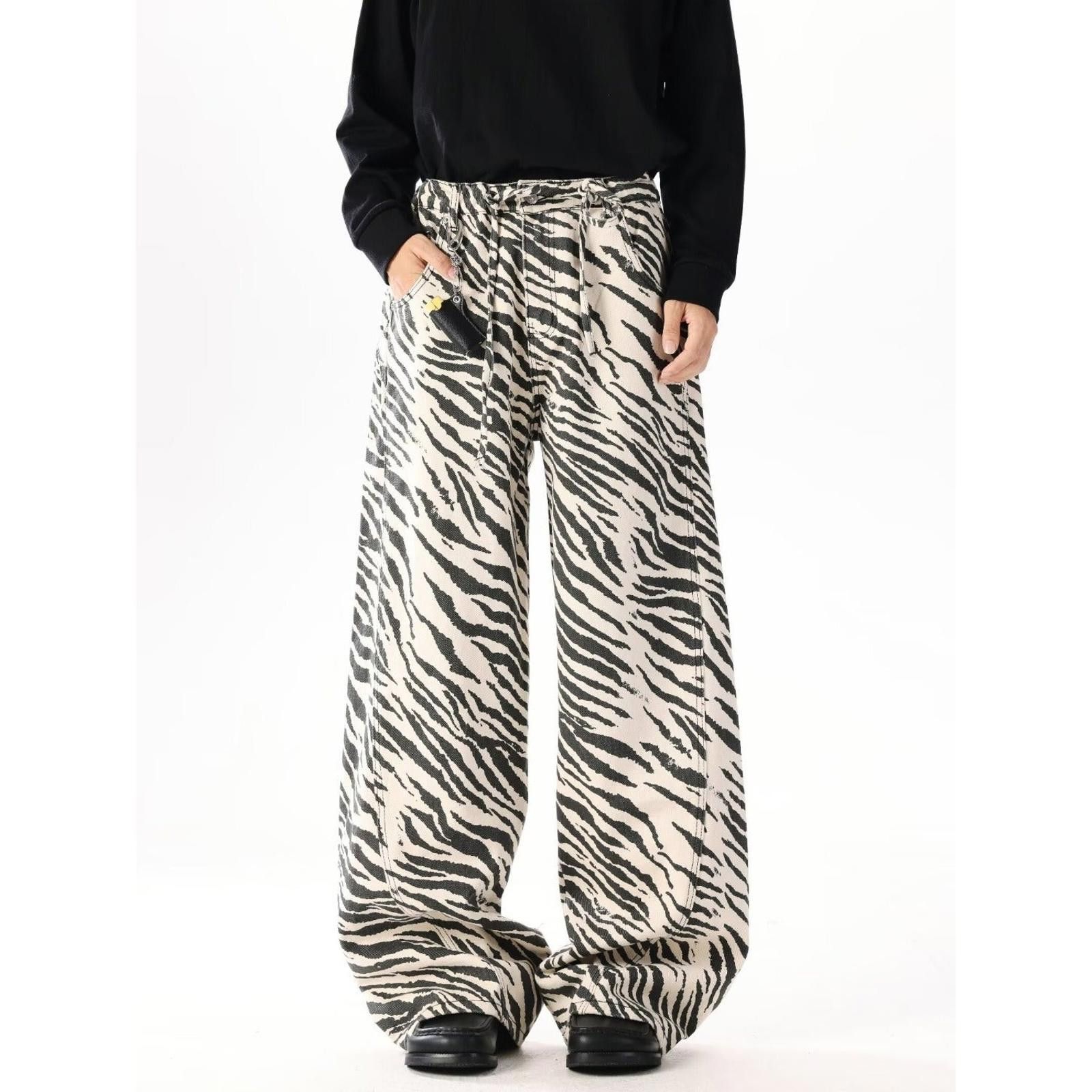 Japanese Brand Black and White Zebra Print Baggy Wide Leg Pants Size 28" / US 6 / IT 42 - 2 Thumbnail
