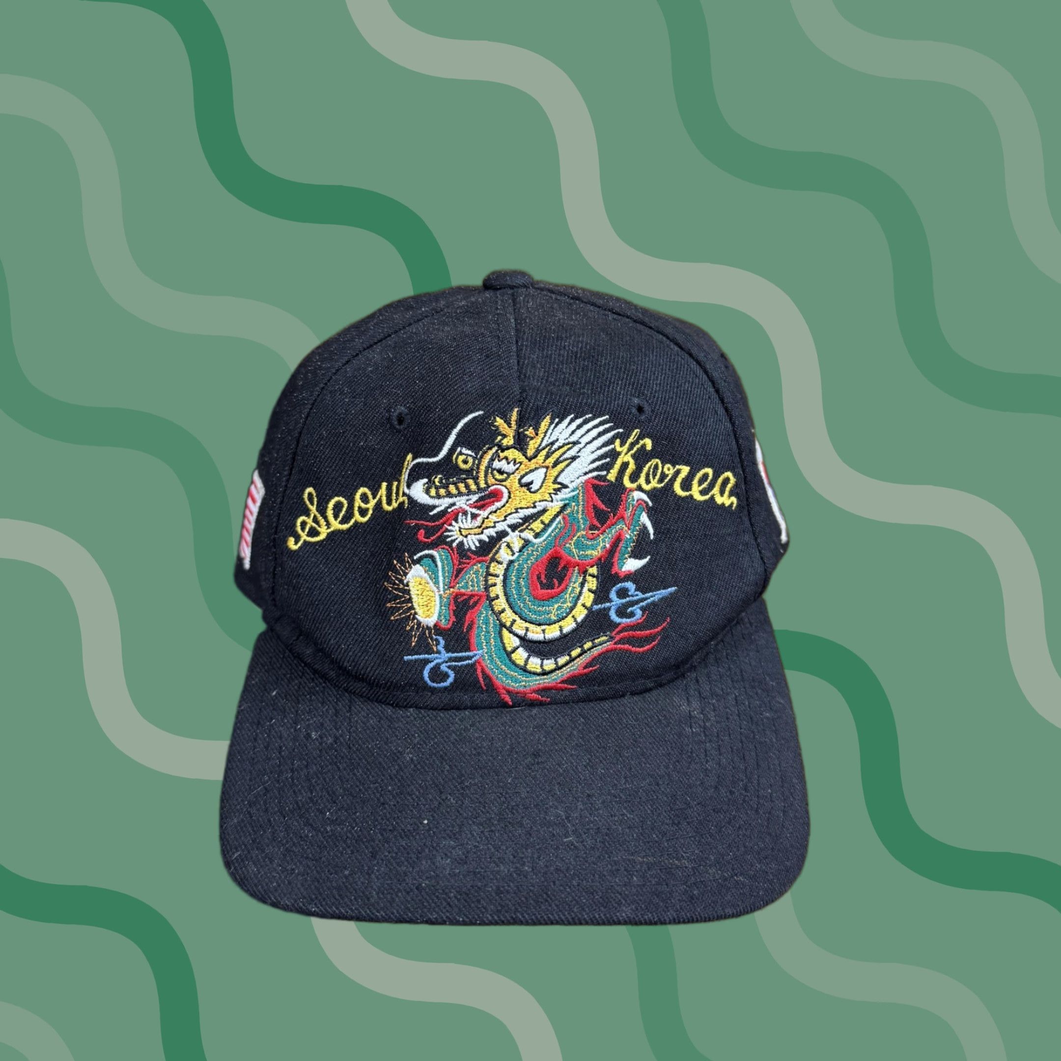 Vintage VINTAGE Seoul Korea Hat Cap Snap Back Black Embroidered Dragon Flags Mens 90s Size ONE SIZE - 1 Thumbnail