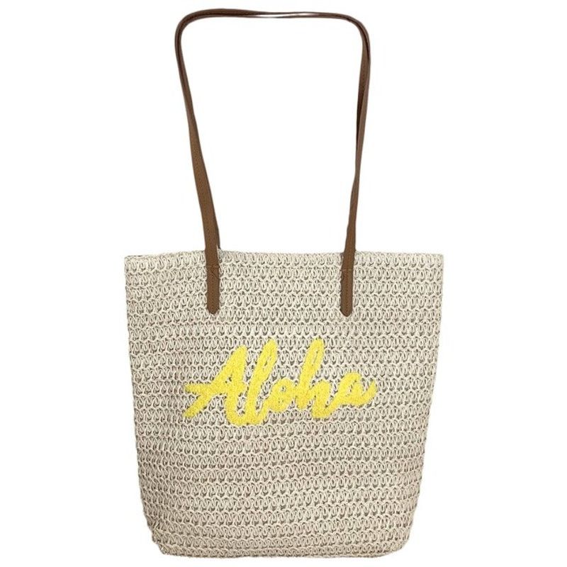 Other Straw Tote Aloha Beach Bag Everyday Tote Yellow Natural Size ONE SIZE - 1 Thumbnail