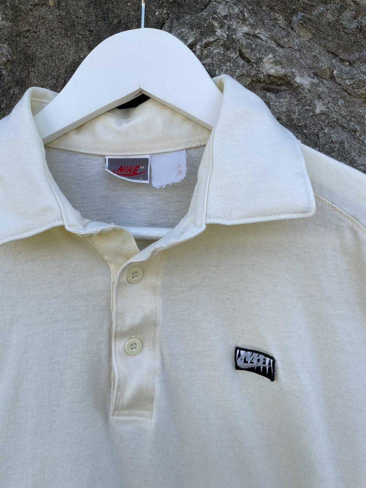 Nike × Vintage Vintage 80s Nike Polo Shirt Pale Yellow Large Size US L / EU 52-54 / 3 - 1 Thumbnail