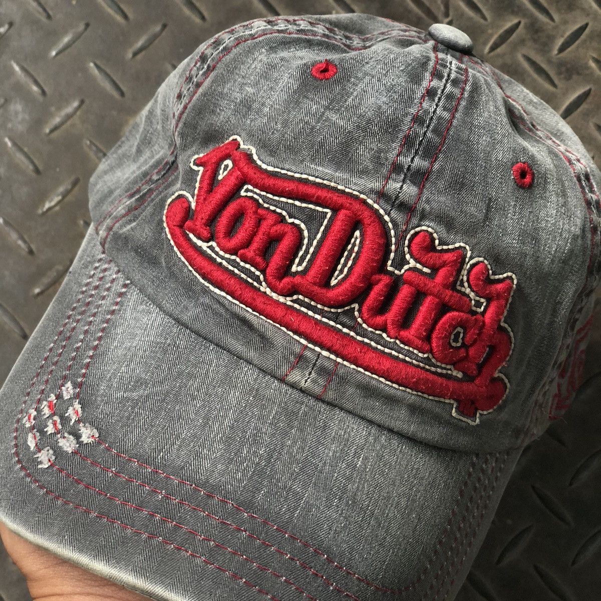 Von Dutch 🚫 SOLD 🚫 Vondutch Spell Out Distressed Hat Greywashed Size ONE SIZE - 4 Thumbnail