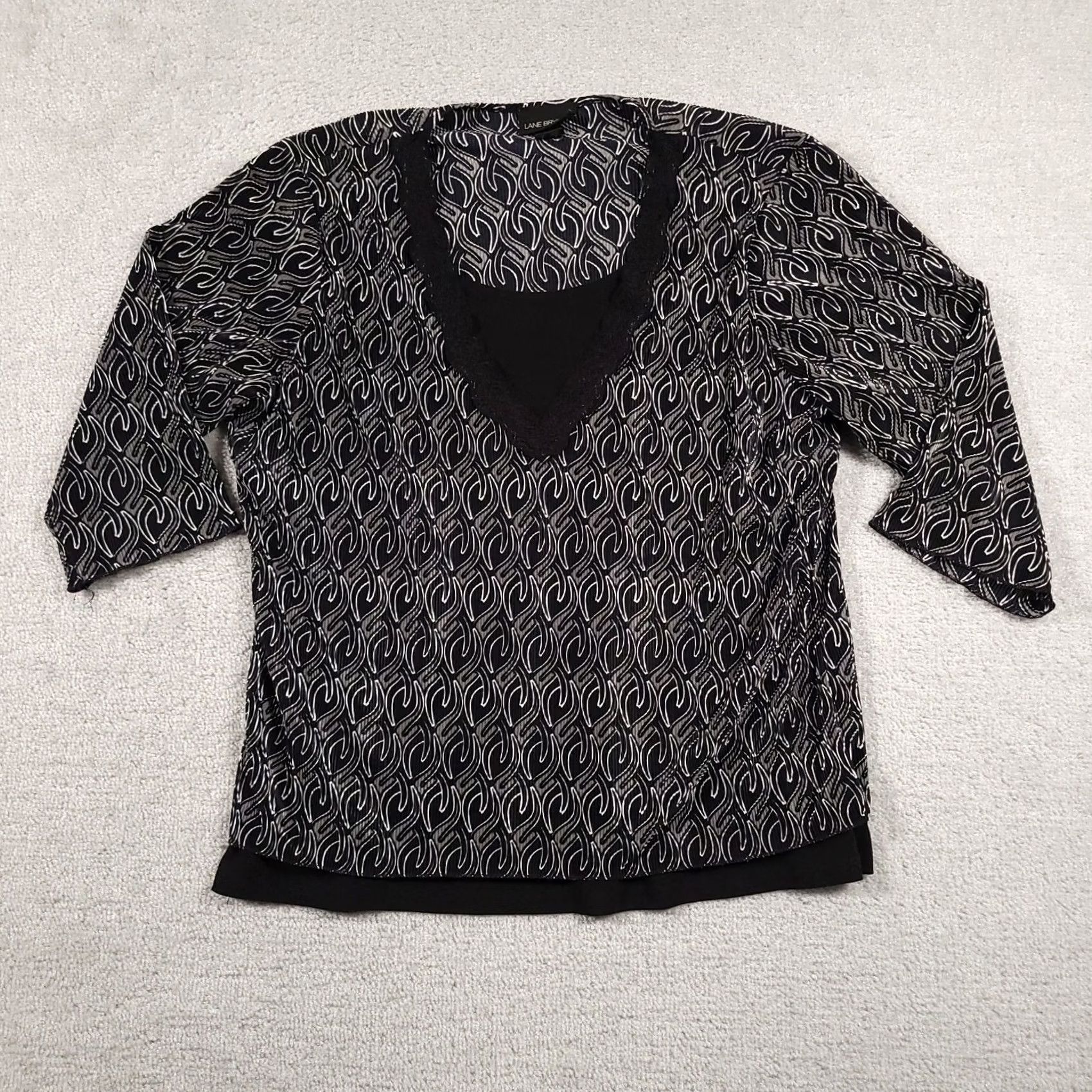 Vintage VINTAGE Lane Bryant Shirt Women's 14/16 Black 3/4 Sleeve Stretch Double Pullover V Neck Blouse Size XL / US 12-14 / IT 48-50 - 2 Thumbnail