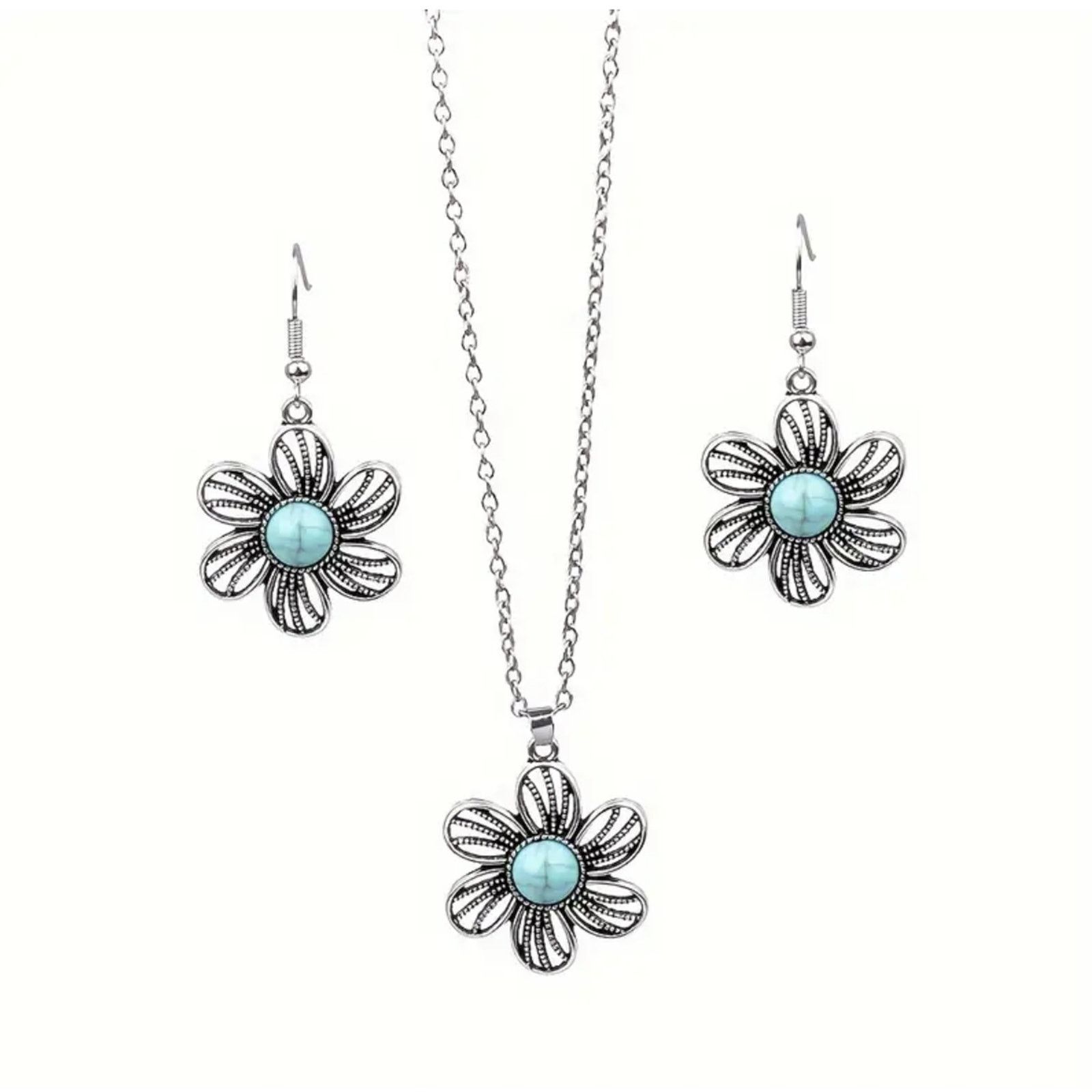 Other Tribal Boho Turquoise Flower Necklace & Earring Set Size ONE SIZE - 1 Thumbnail