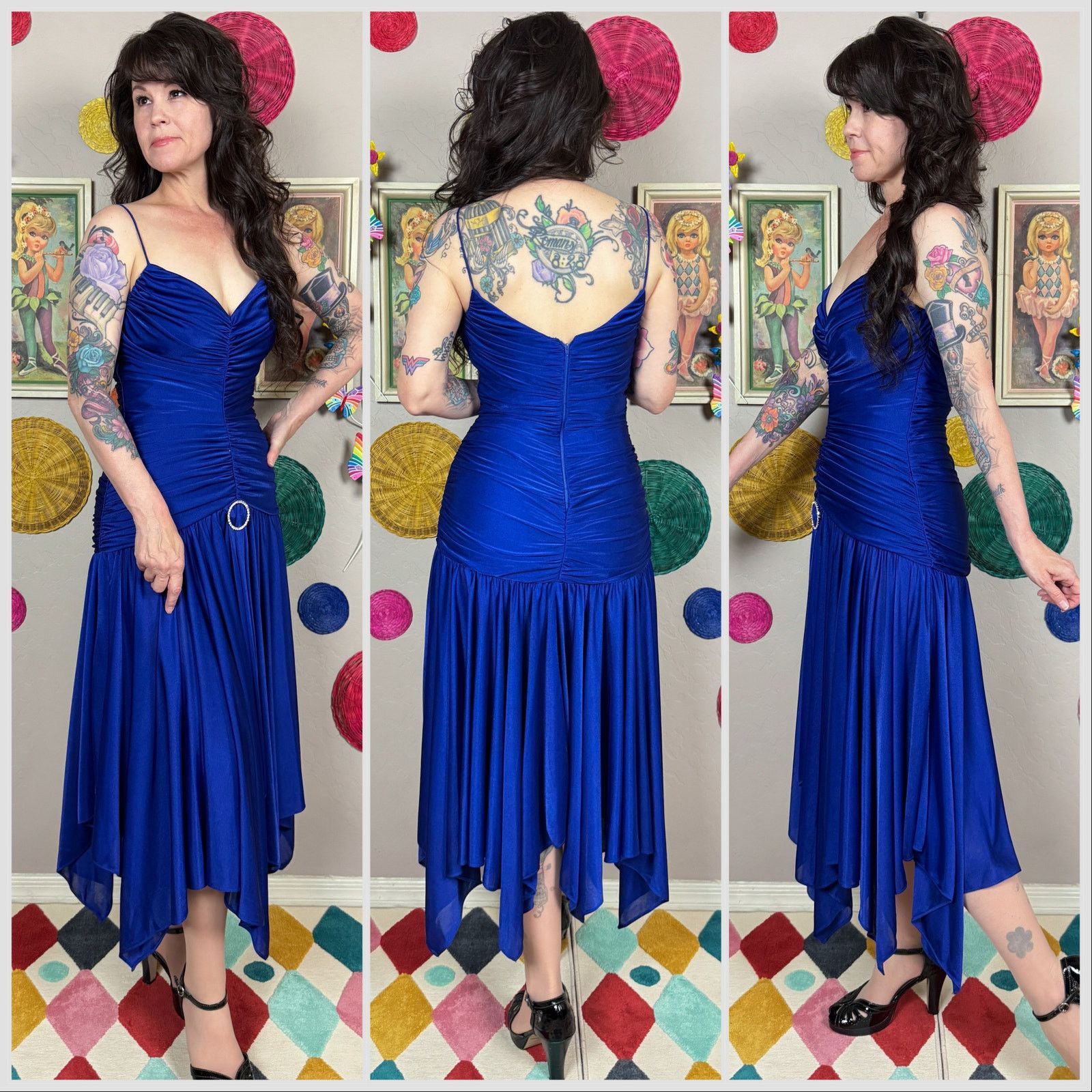 Vintage Vintage 1970s Royal Blue Ruched Mermaid Disco Dress Size XS / US 0-2 / IT 36-38 - 2 Thumbnail