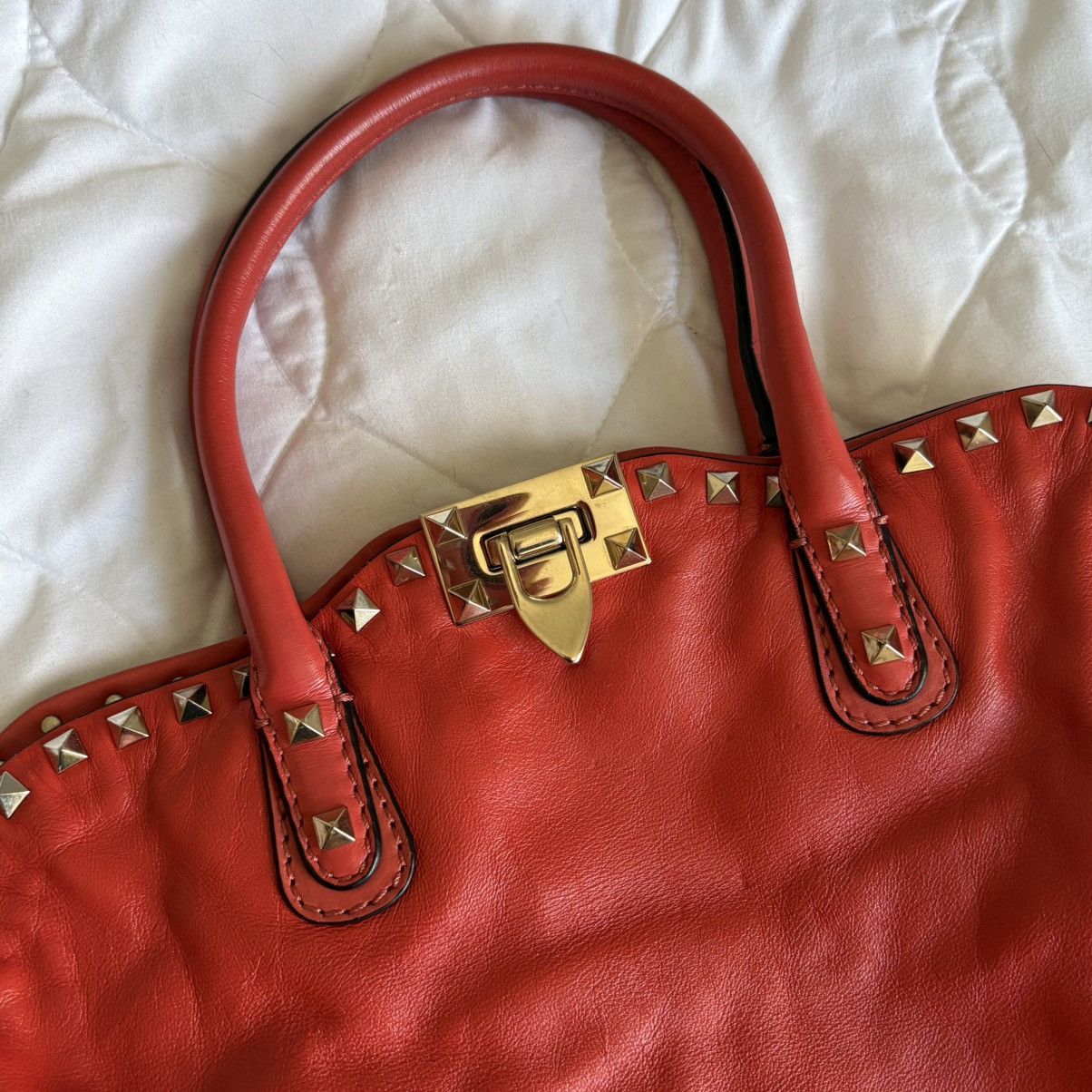 Valentino Valentino Rockstud Coral Red Top Handle and Crossbody Bag Size ONE SIZE - 4 Thumbnail