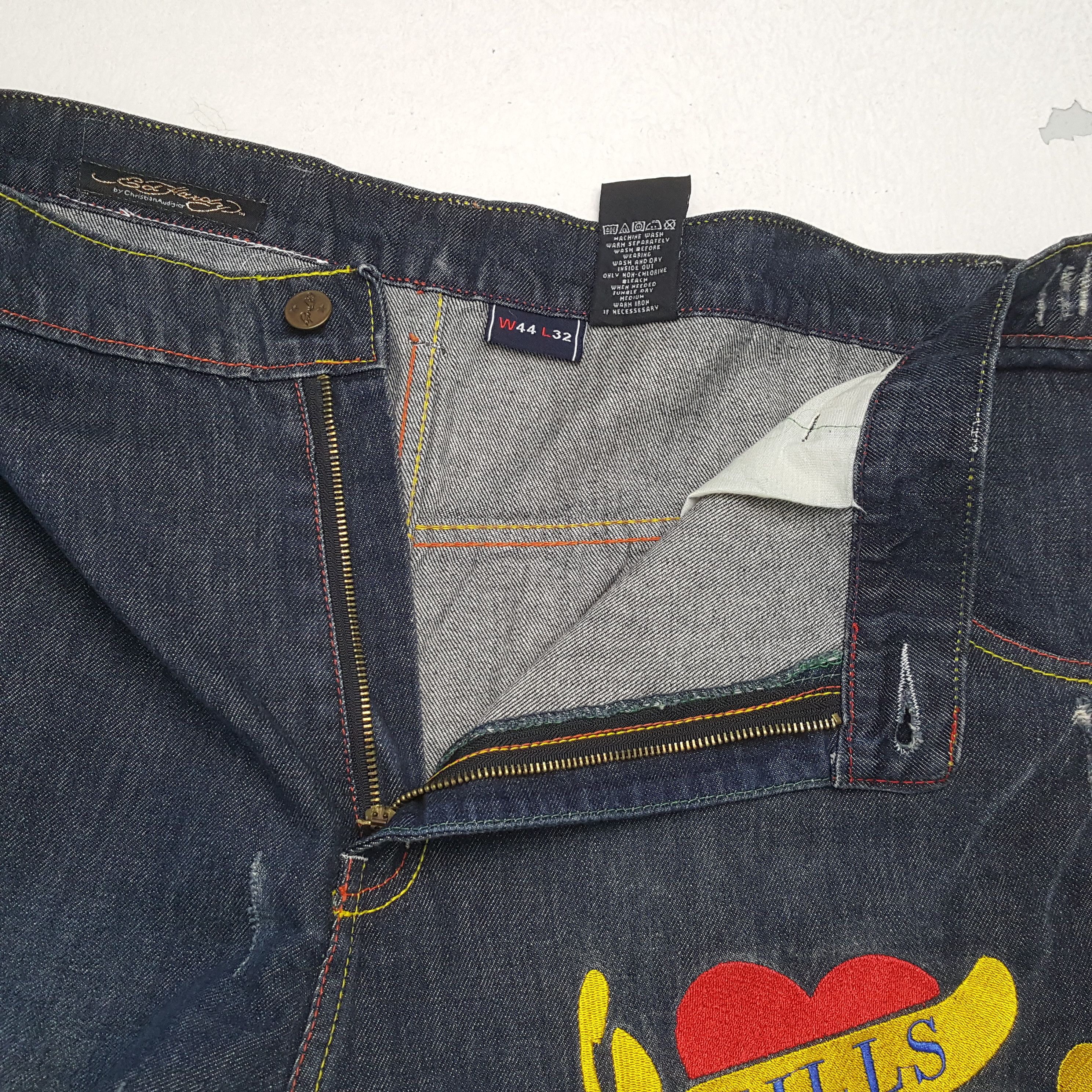 Christian Audigier × Ed Hardy × Vintage ED HARDY Fashion Designer Brand Custom Art Jeans Size US 43 - 12 Thumbnail