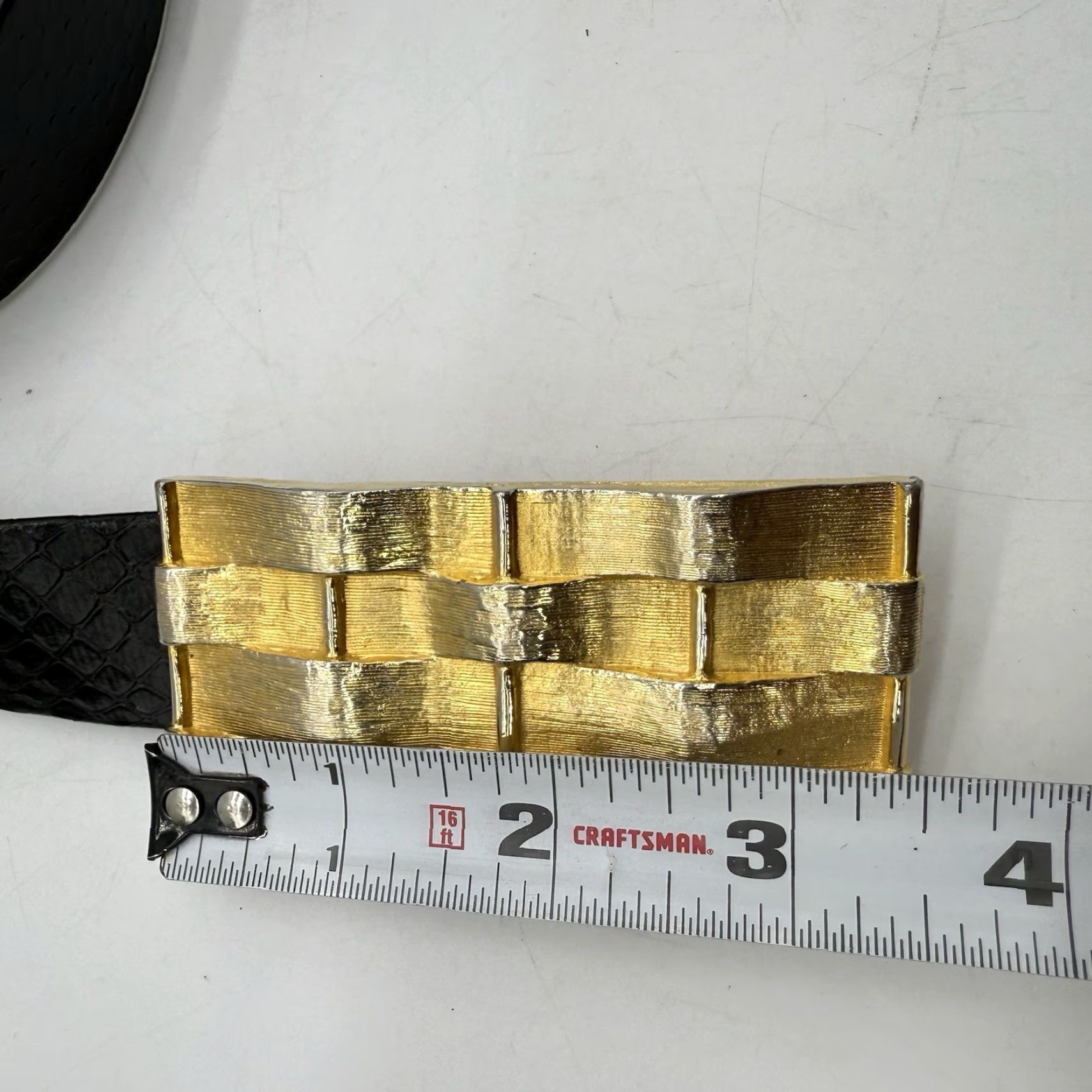 Vintage VINTAGE Dotty Smith Belt Buckle Women 90s Gold Tone Snake Skin Faux Black Adjustable 36" -Mens Womens Size ONE SIZE - 2 Thumbnail