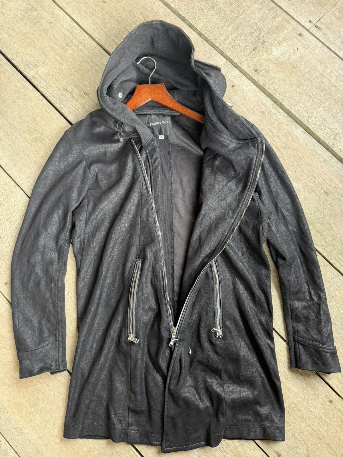 Tornado Mart Rare Johnny Wolf Asymmetrical Wax Zipper Hoodie Size US M / EU 48-50 / 2 - 6 Thumbnail