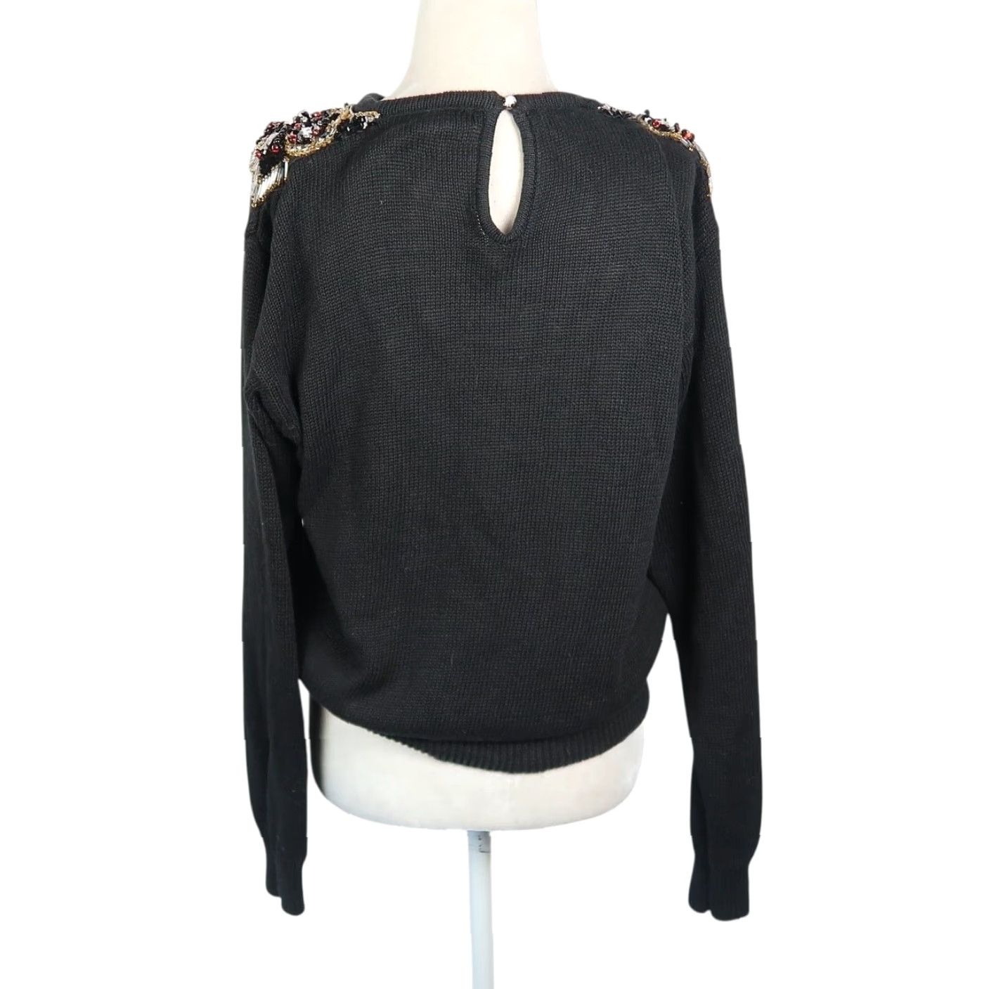Vintage VINTAGE Lindsey Blake Beaded Jewel Pullover Sweater M Black Women Pullover 80s 90s Fall Winter Knit Cotton Ramie Long Sleeve Mens? Size M / US 6-8 / IT 42-44 - 4 Thumbnail