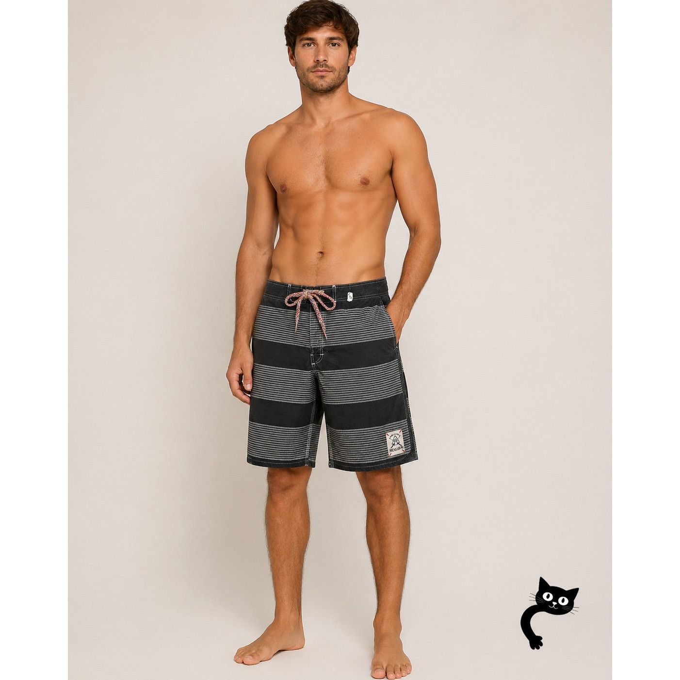 Other 3rd & Army Mens Black & White Stripe Tie Waist Pocket Short Size US 30 / EU 46 - 3 Thumbnail