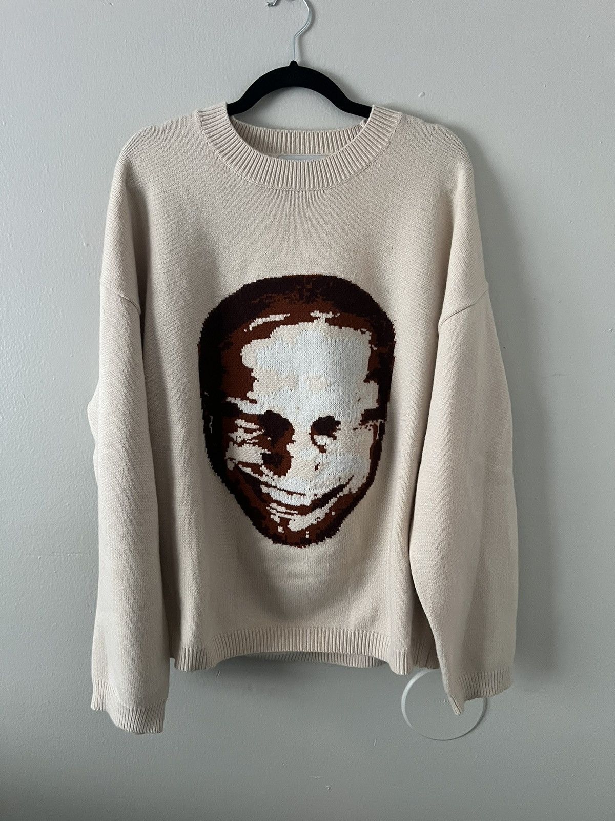 image of Archival Clothing x Gleb Kostin Solutions Aphex Twin Mask Knit Sweater in Cream, Men's (Size Large)