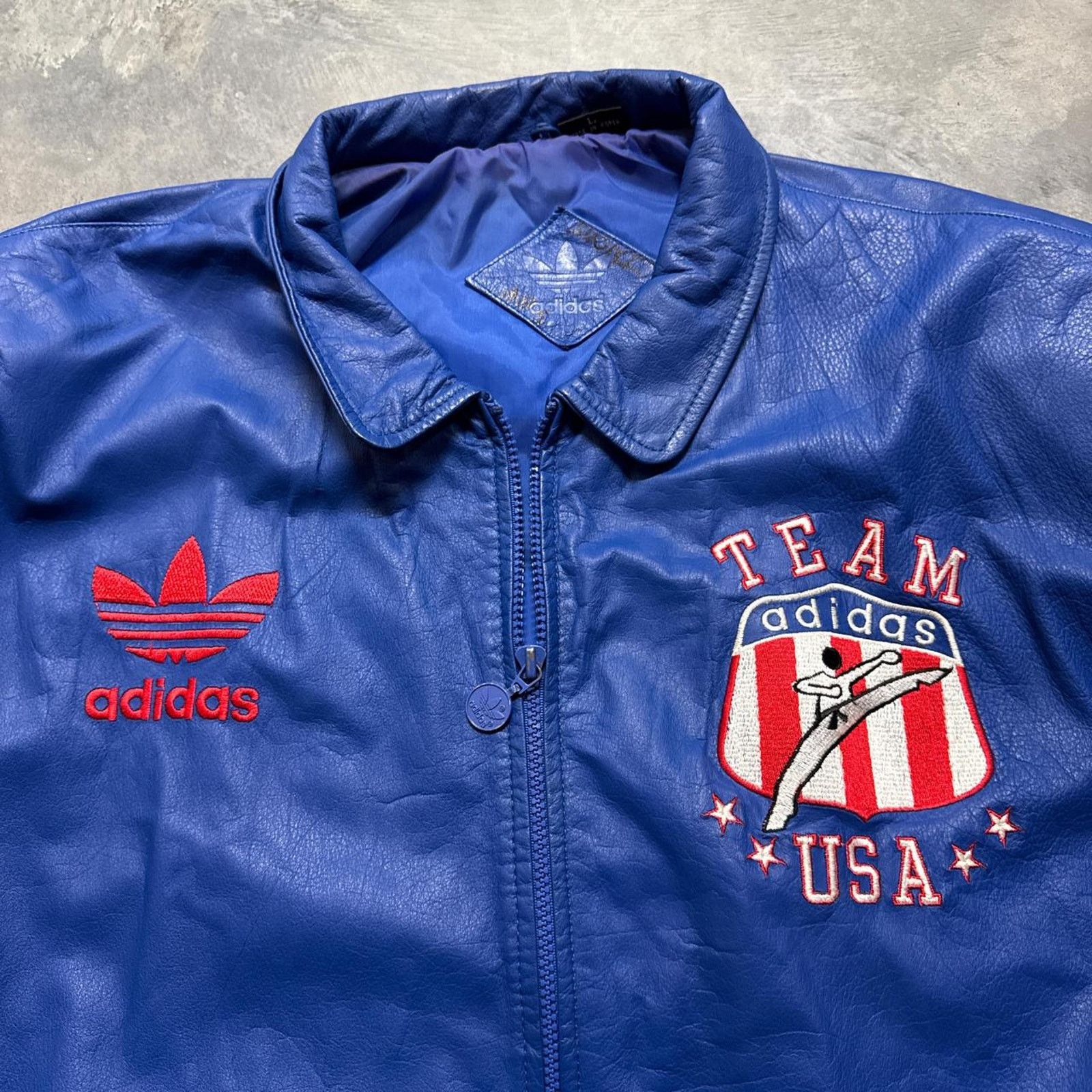 Adidas × Vintage Vintage 1980s RARE Adidas Karate Team USA Leather Jacket Size US L / EU 52-54 / 3 - 4 Thumbnail
