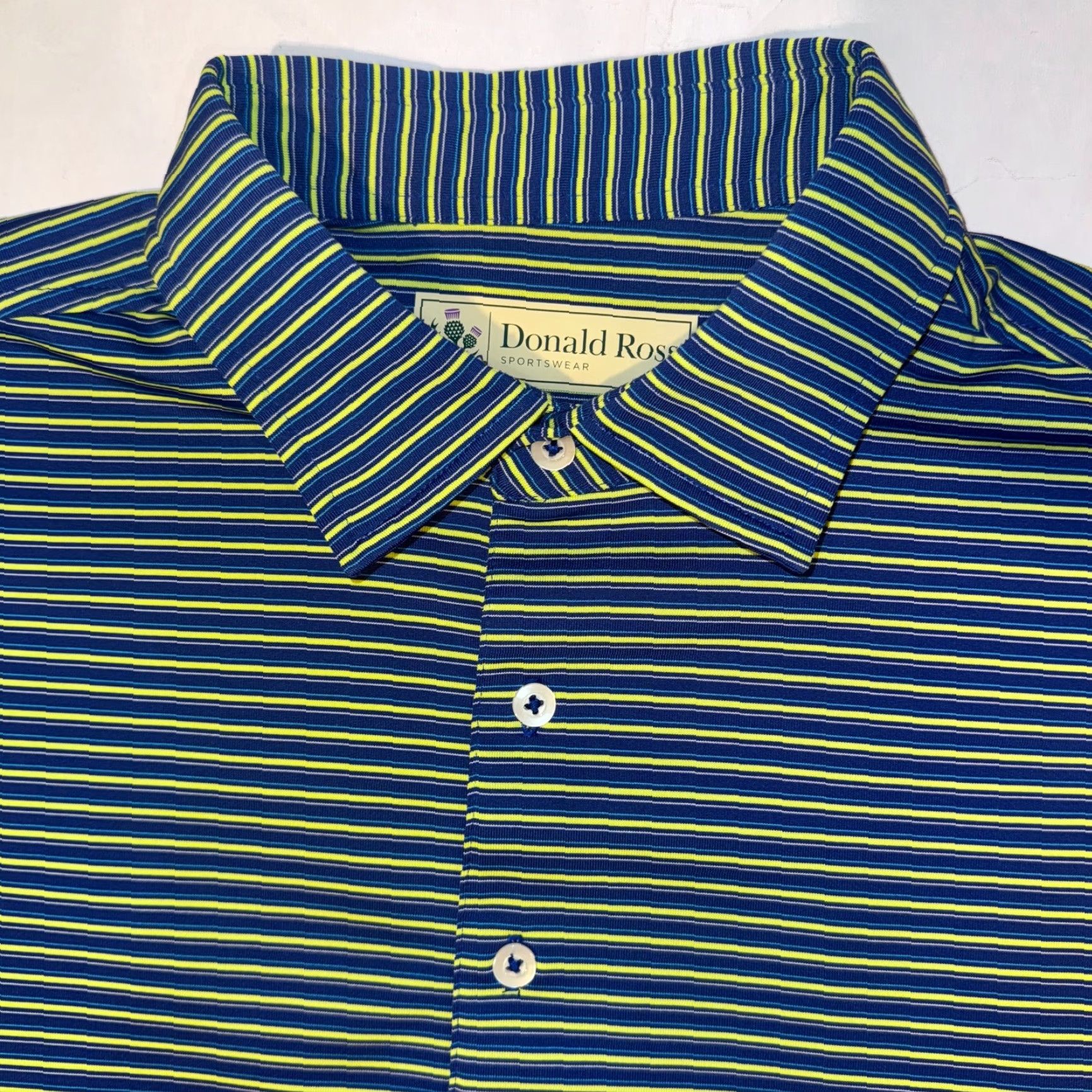 Vintage Donald Ross Polo Golf Shirt Short Sleeve Blue Striped Performance Moisture Wicking Button Collared Embroidered Logo Regular Size M Mens Size US M / EU 48-50 / 2 - 2 Thumbnail