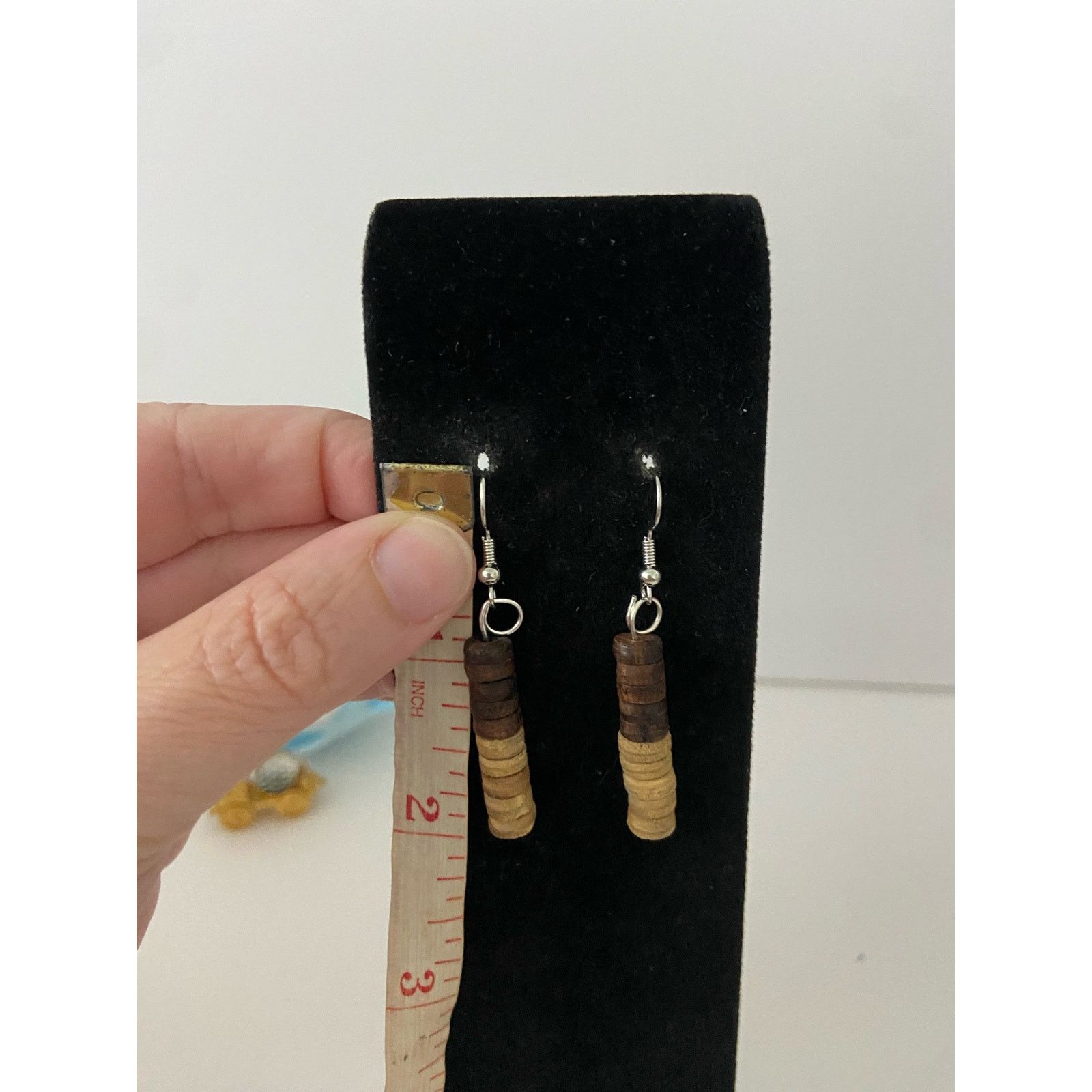 Handmade Upcycled brown and tan wood bead earrings Size ONE SIZE - 3 Thumbnail