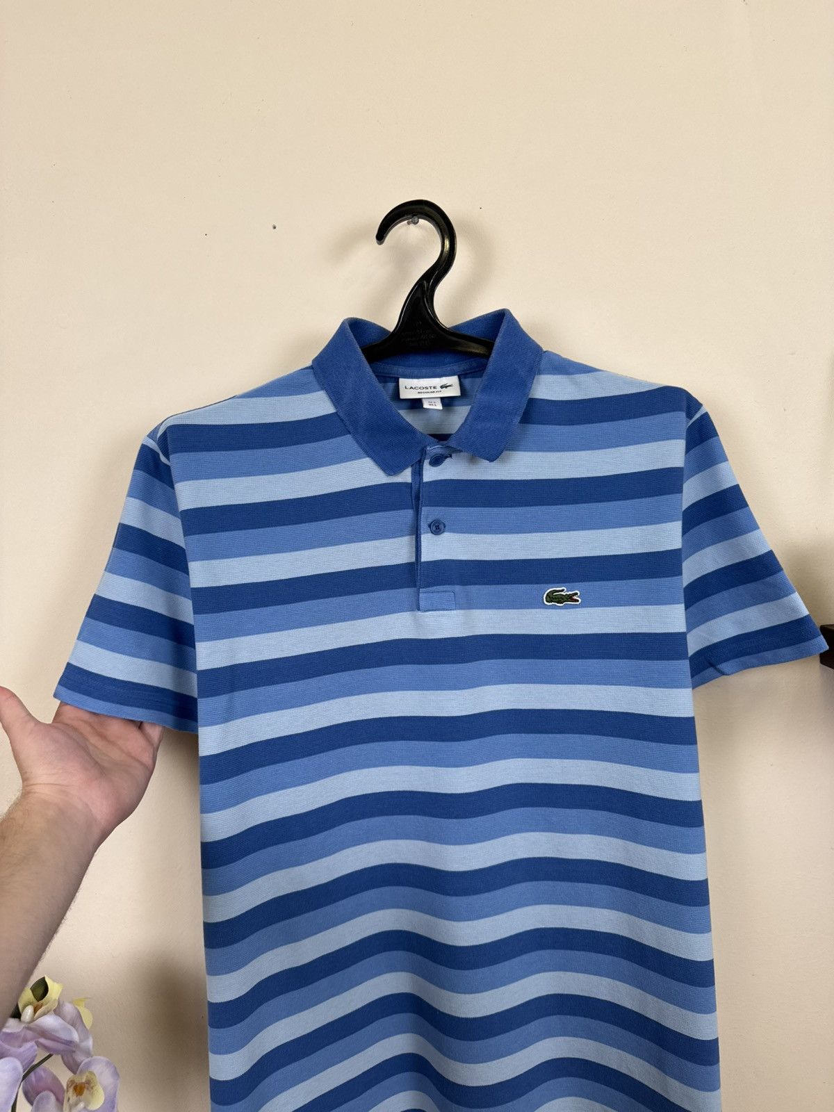 Other 🇫🇷 Lacoste Polo T shirt Striped Blue Sz L Luxury Casual Size US L / EU 52-54 / 3 - 9 Thumbnail